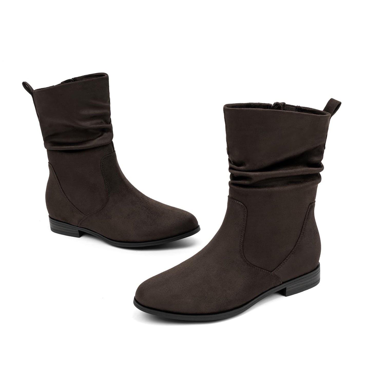 VJH confort Women's Mid Calf Boots, Almond Round Toe Low Heel Comfort Dress Slouchy Booties