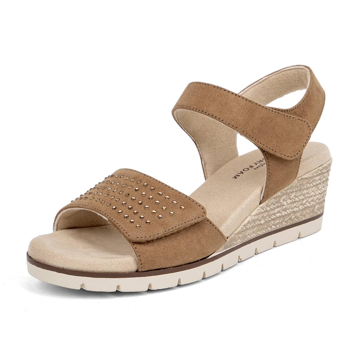 VJH confort Women's Wedge Sandals, Comfort Memory Foam Rhinestone Sandal with Adjustable straps