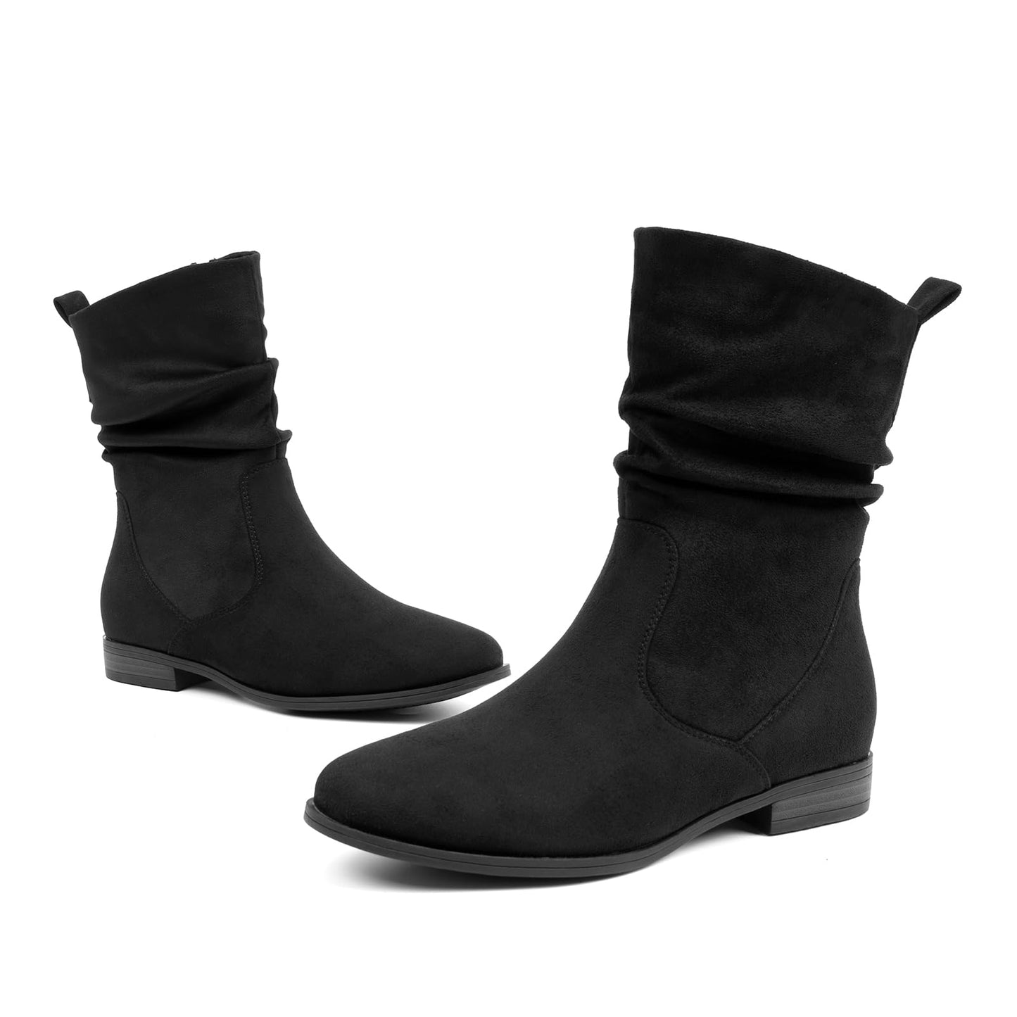 VJH confort Women's Mid Calf Boots, Almond Round Toe Low Heel Comfort Dress Slouchy Booties