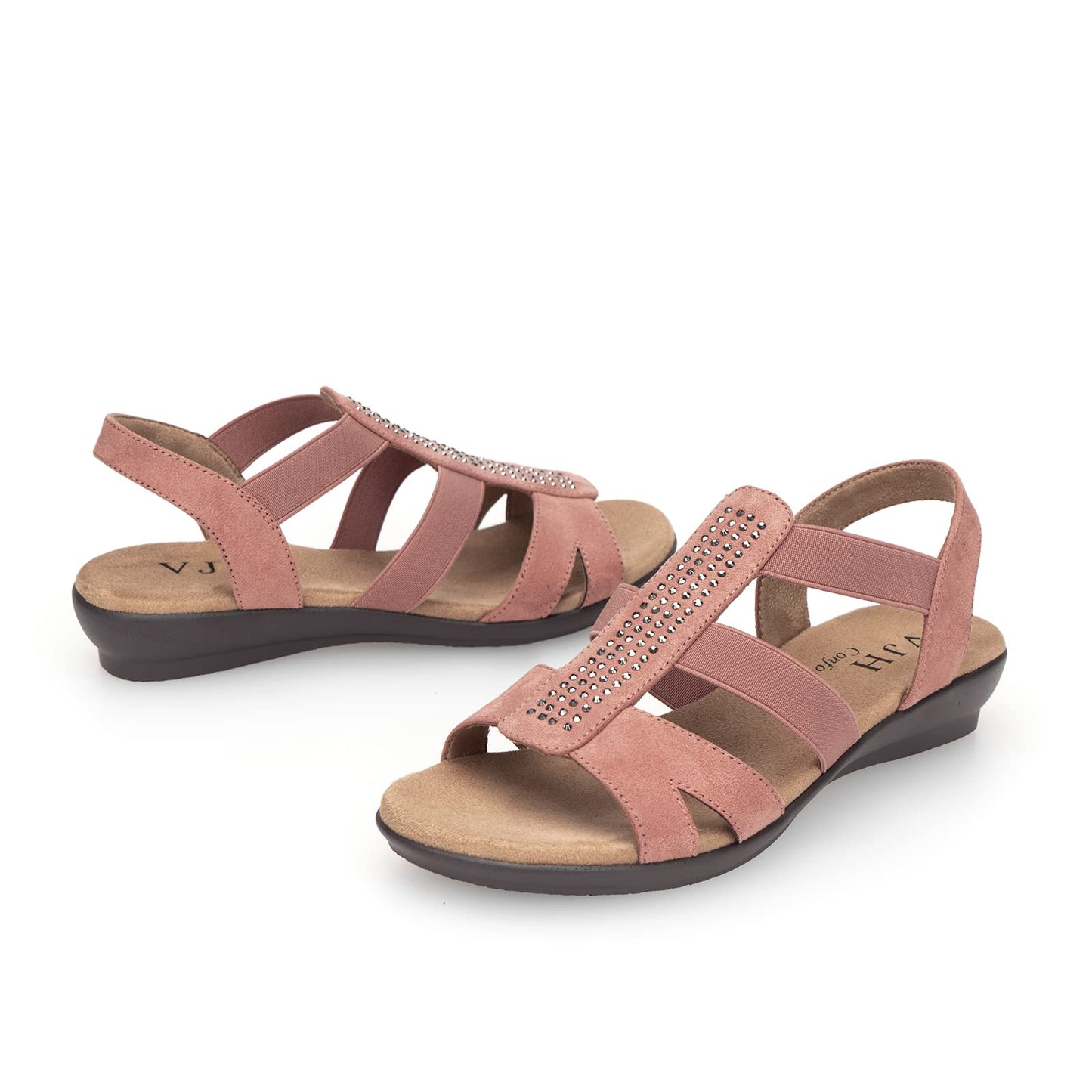VJH confort Women's Comfort Flat Sandals Summer,with Rhinestone Open Toe Elastic Slip On Slingback Casual Walking Low Heele Sandals