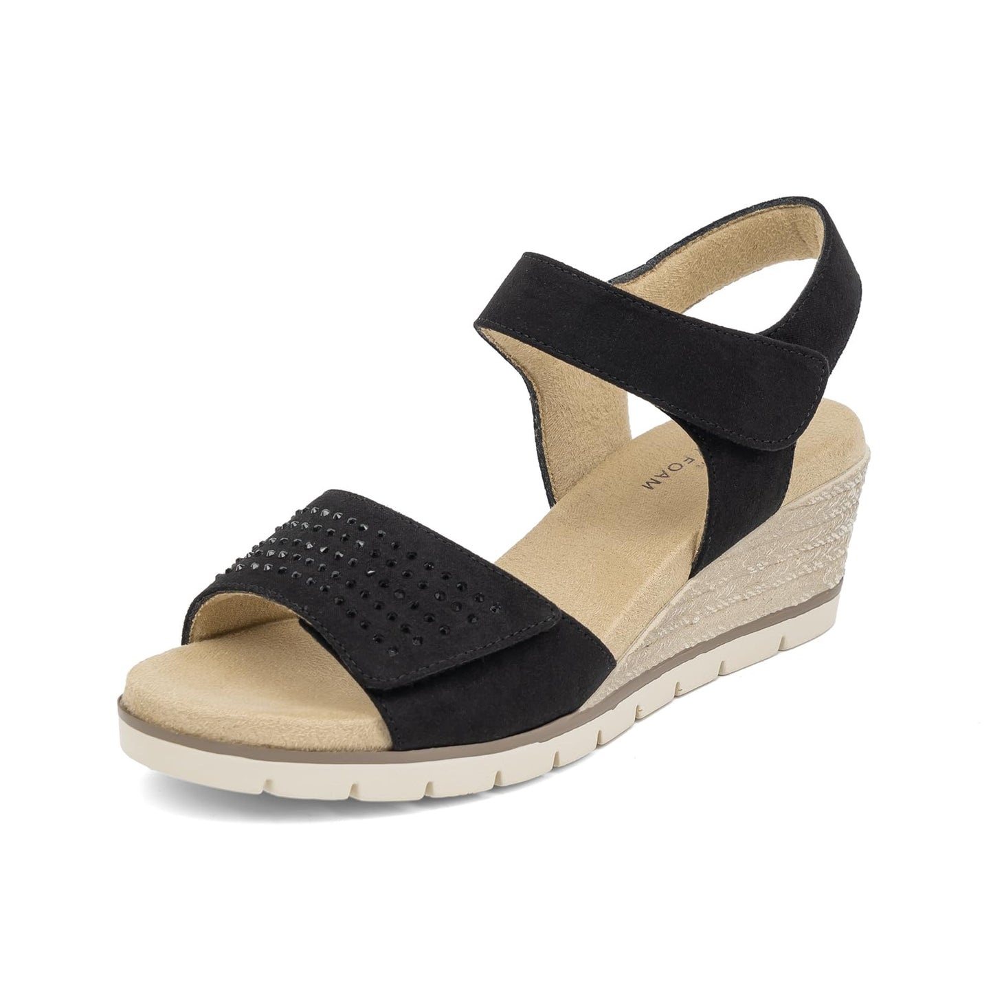 VJH confort Women's Wedge Sandals, Comfort Memory Foam Rhinestone Sandal with Adjustable straps