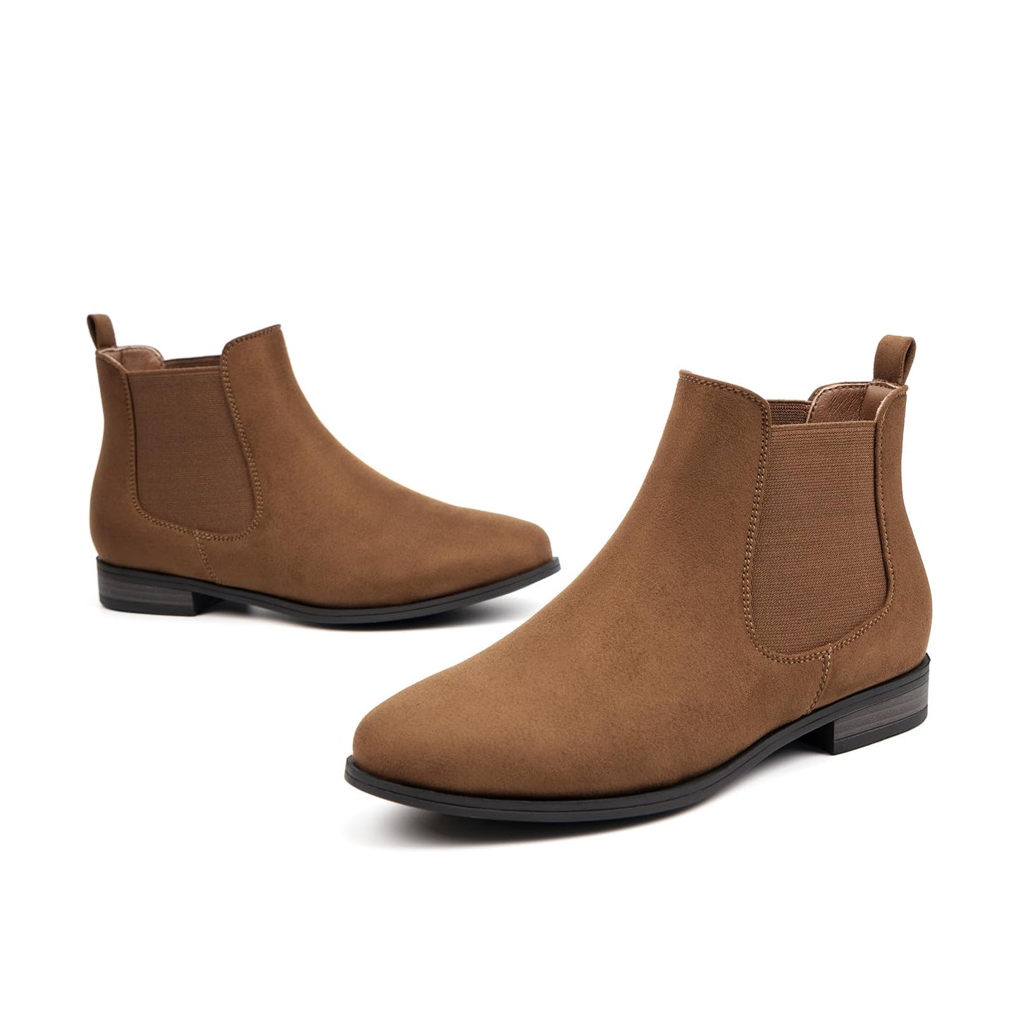 VJH confort Women's Slip on Ankle Boot, Western Almond Round Toe Low Heel Elastic Chelsea Bootie