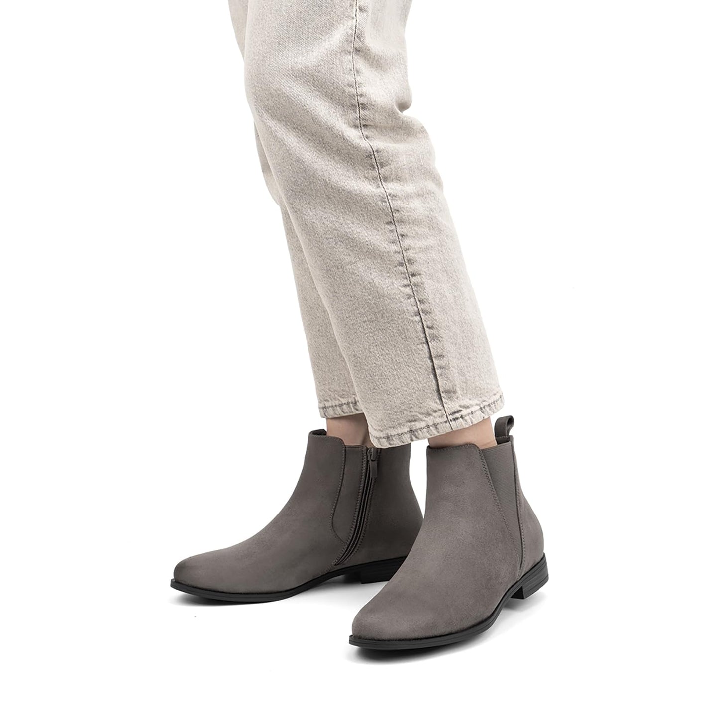 VJH confort Women's Chelsea Ankle Boots Low Heel Fashion Almond Toe Dress Booties with Side Zipper