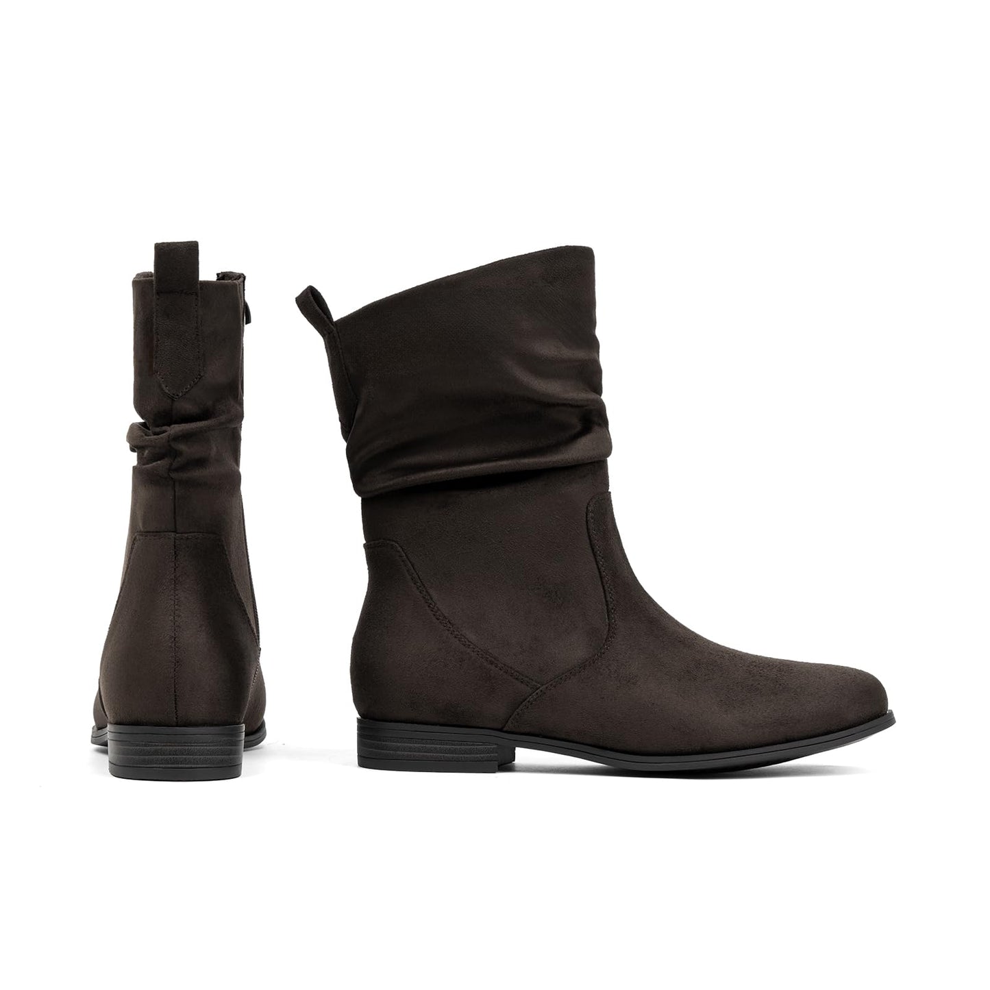 VJH confort Women's Mid Calf Boots, Almond Round Toe Low Heel Comfort Dress Slouchy Booties