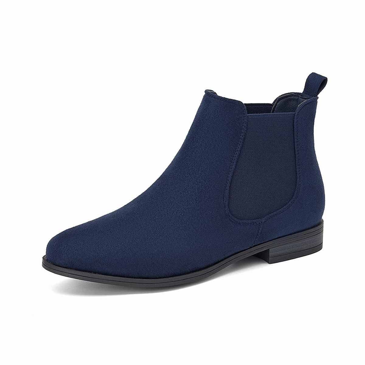 VJH confort Women's Slip on Ankle Boot, Western Almond Round Toe Low Heel Elastic Chelsea Bootie