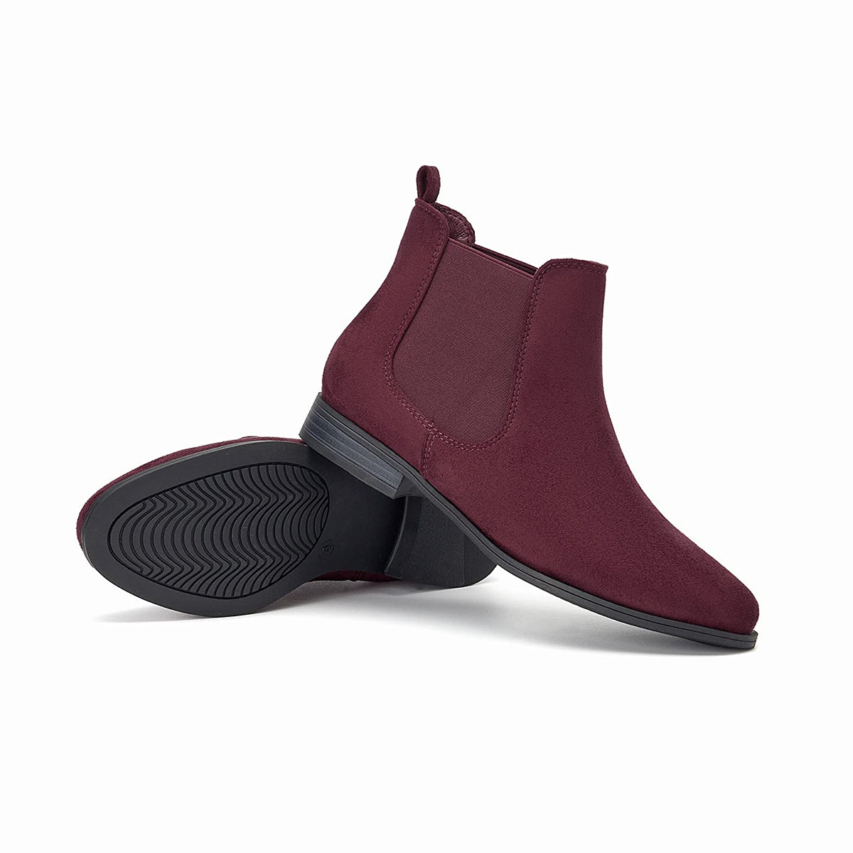 VJH confort Women's Slip on Ankle Boot, Western Almond Round Toe Low Heel Elastic Chelsea Bootie