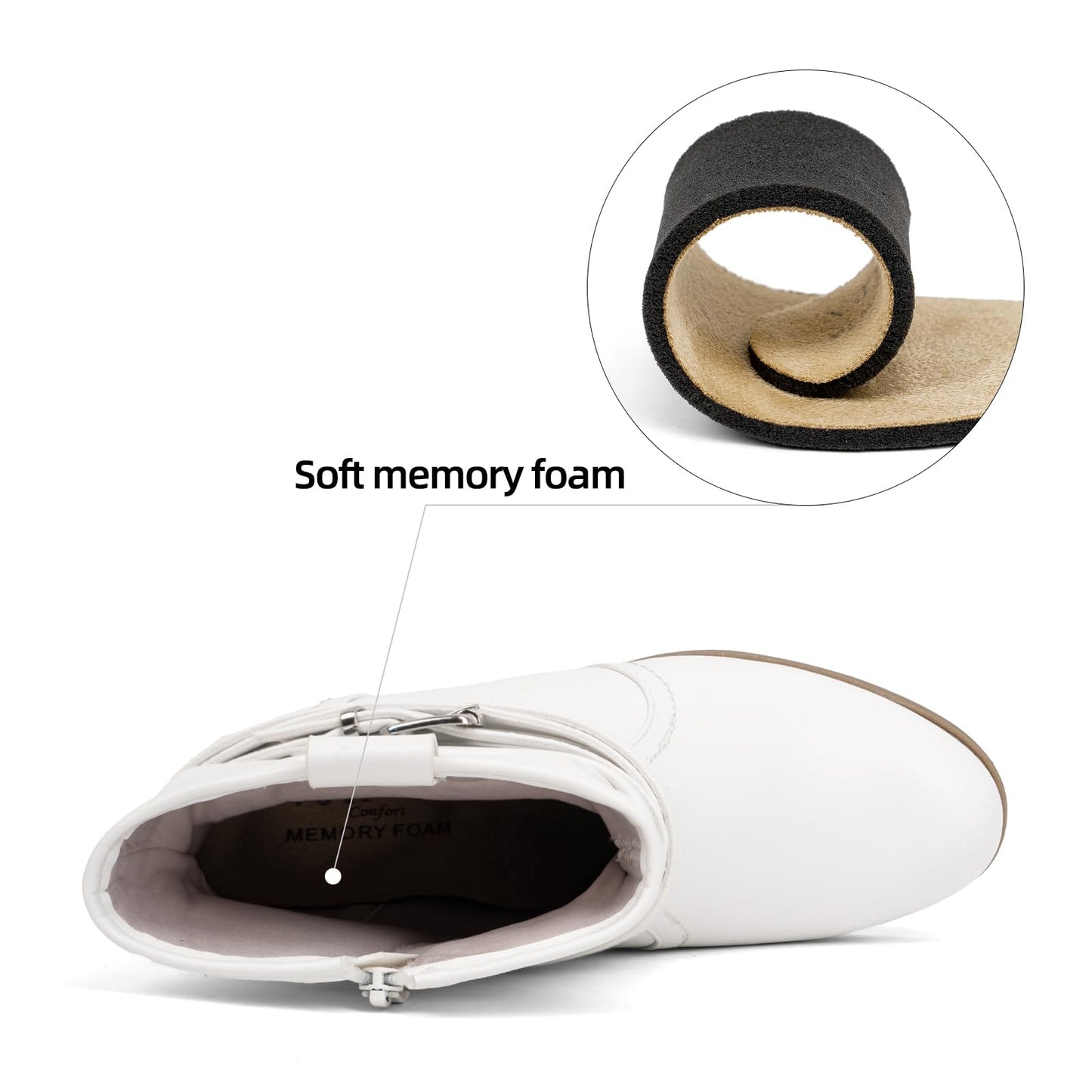 VJH confort Women's Mid Calf Boots,Round Toe Comfort Low Heel Slouchy Dress Booties with Buckle Strap Side Zipper