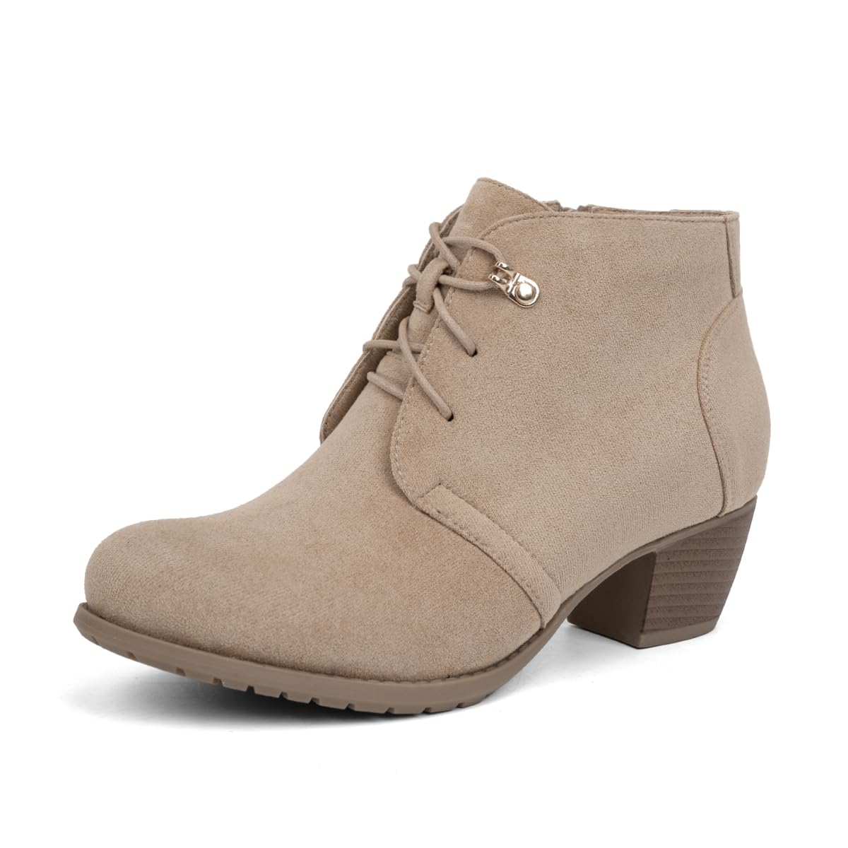 VJH confort Women's Ankle Boots,Lace-up Round Toe Comfortable Low Heel Dress Booties with Side Zipper