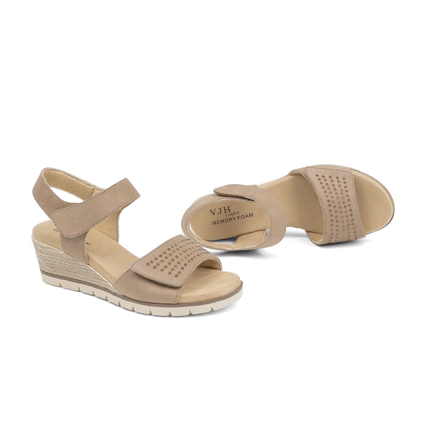 VJH confort Women's Wedge Sandals, Comfort Memory Foam Rhinestone Sandal with Adjustable straps