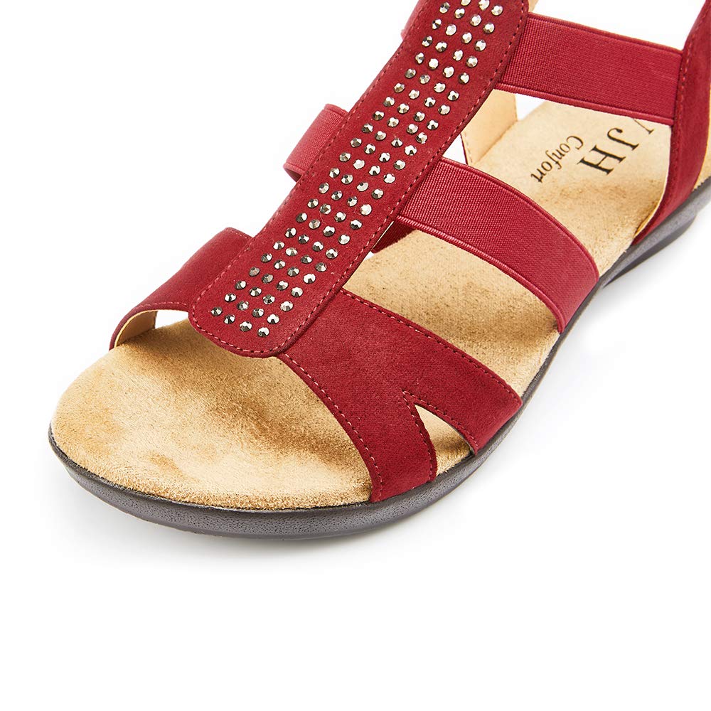 VJH confort Women's Comfort Flat Sandals Summer,with Rhinestone Open Toe Elastic Slip On Slingback Casual Walking Low Heele Sandals