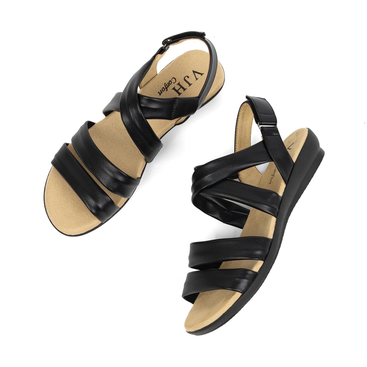 VJH confort Women’s Flat Sandals, Soft Straps Slip-on Open Toe Light Weight Elastic Slingback Comfort Casual Walking Sandals