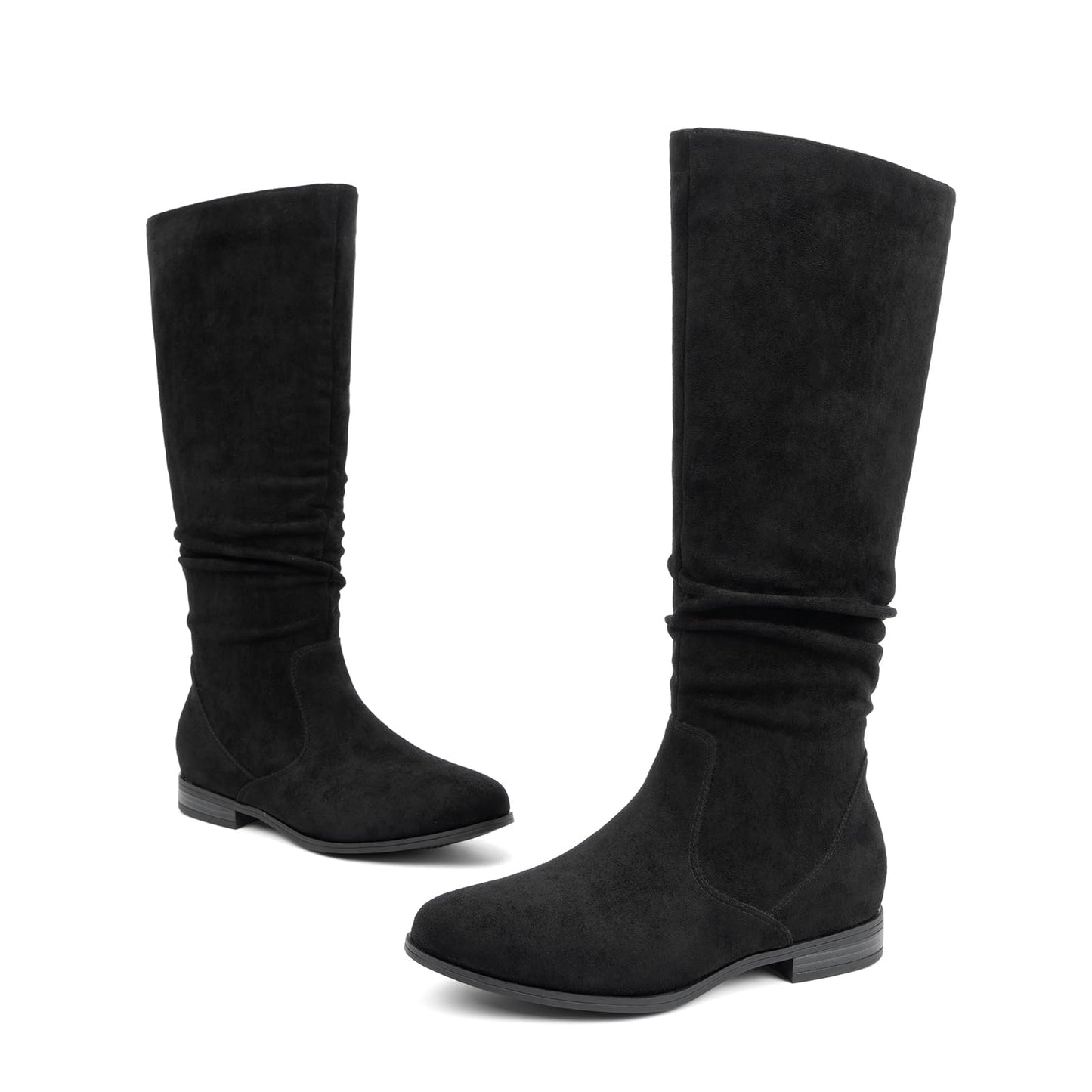 VJH confort Women's Knee-High Boots Comfortable Low Heel Almond Toe Wide Calf Side Zip Fall Winter Long Boots