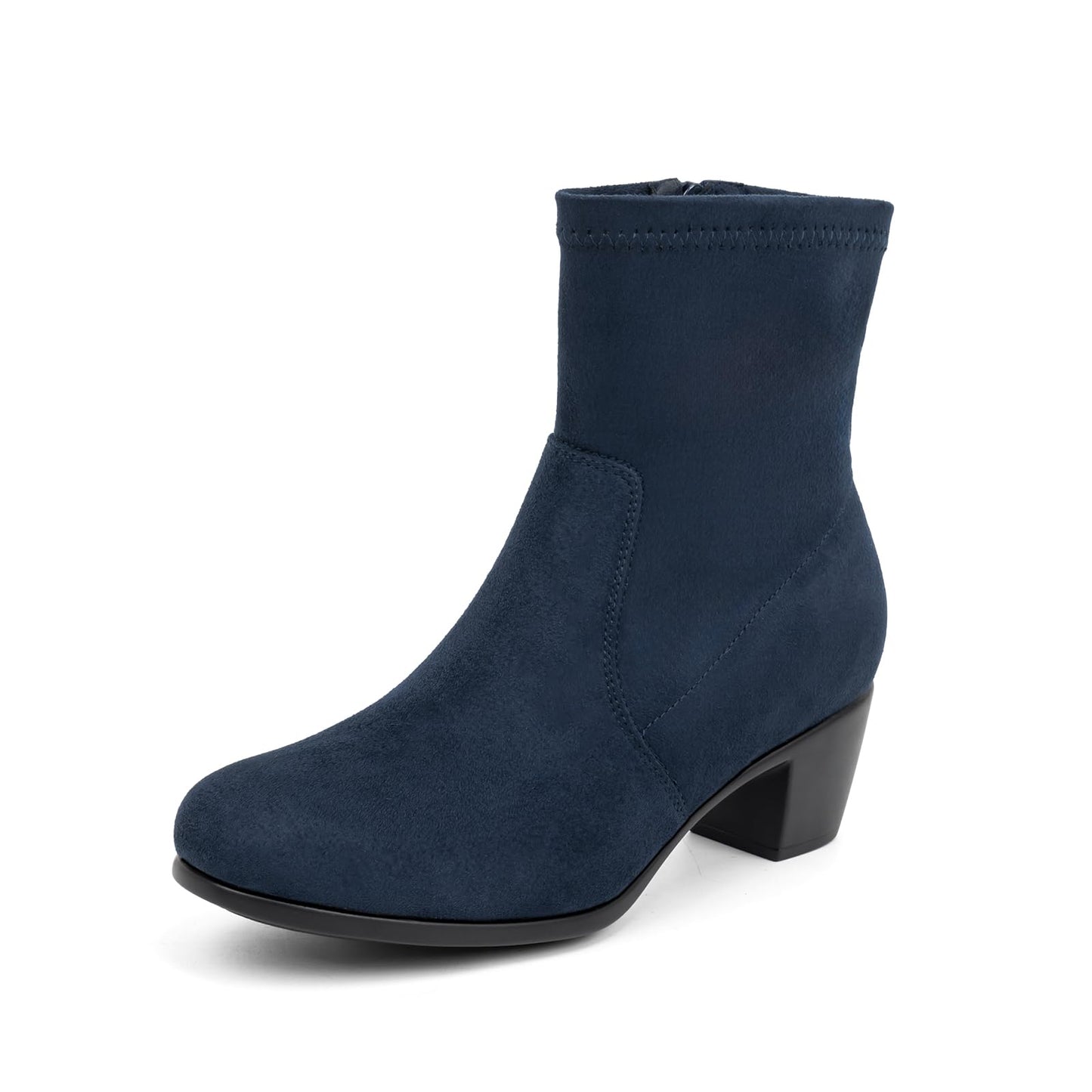 VJH confort Women's Stretch Ankle Boots Block Low Heel Almond Toe Comfy Dress Slip-on Booties with Zipper