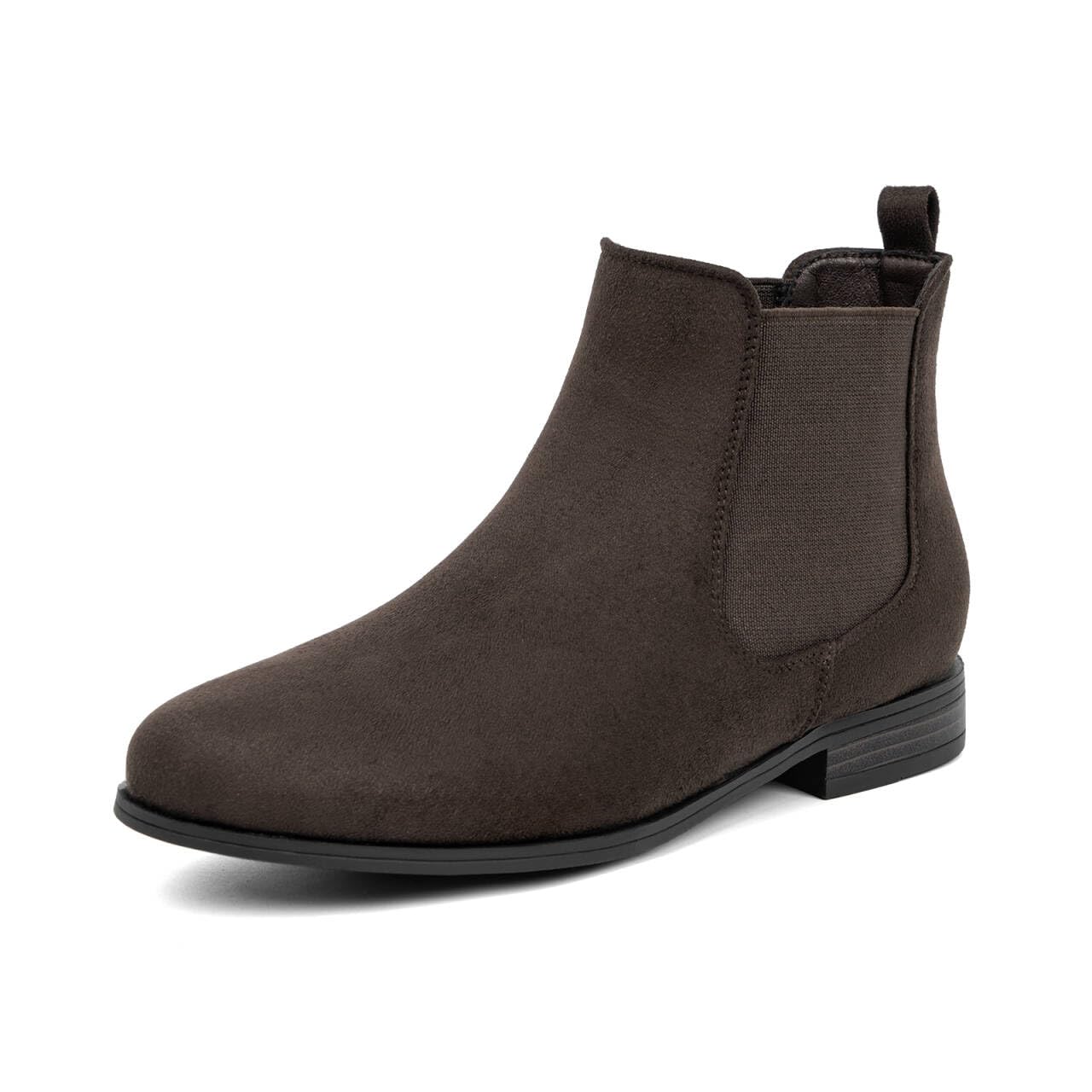 VJH confort Women's Slip on Ankle Boot, Western Almond Round Toe Low Heel Elastic Chelsea Bootie