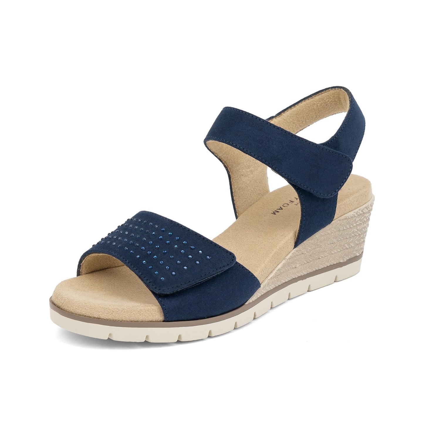 VJH confort Women's Wedge Sandals, Comfort Memory Foam Rhinestone Sandal with Adjustable straps