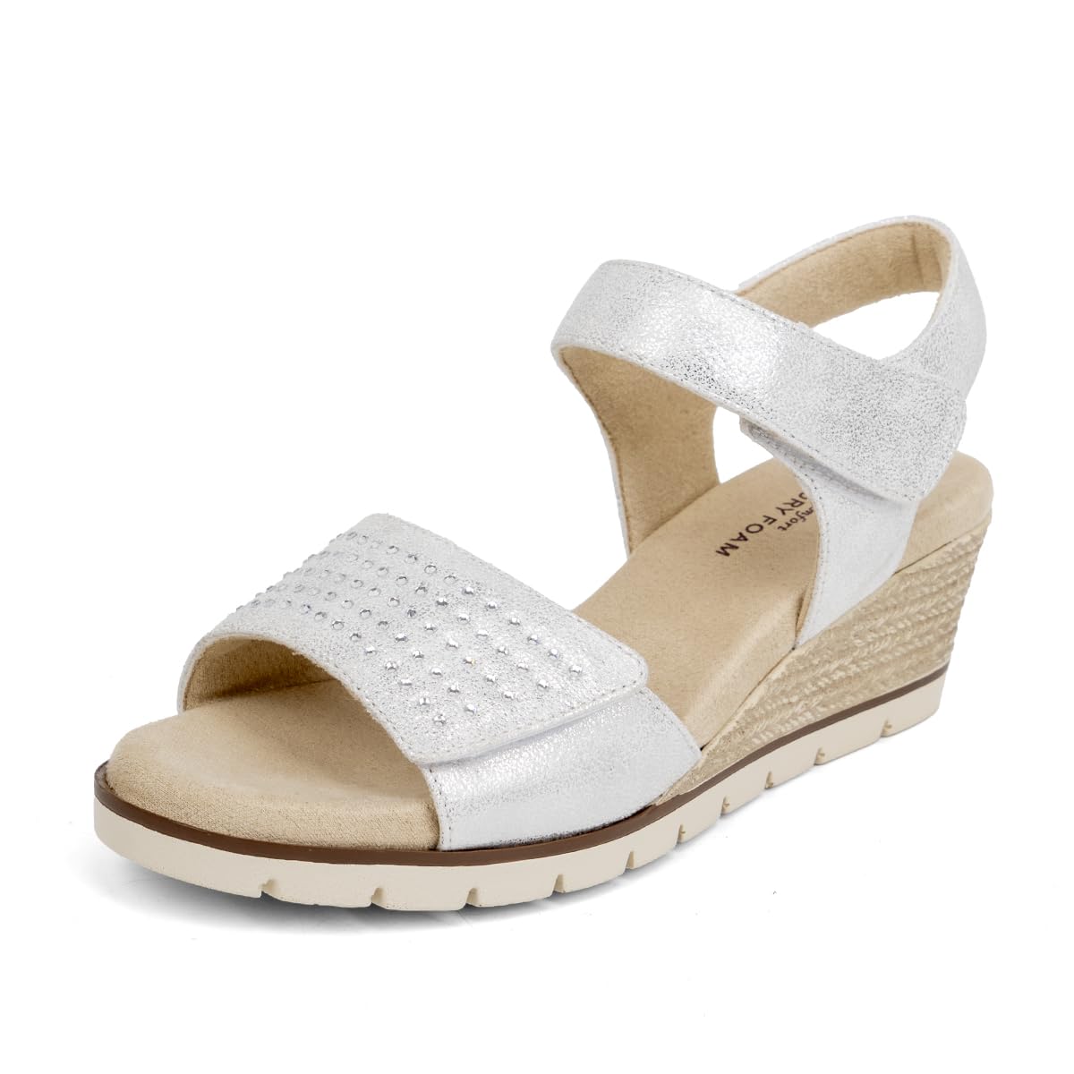VJH confort Women's Wedge Sandals, Comfort Memory Foam Rhinestone Sandal with Adjustable straps