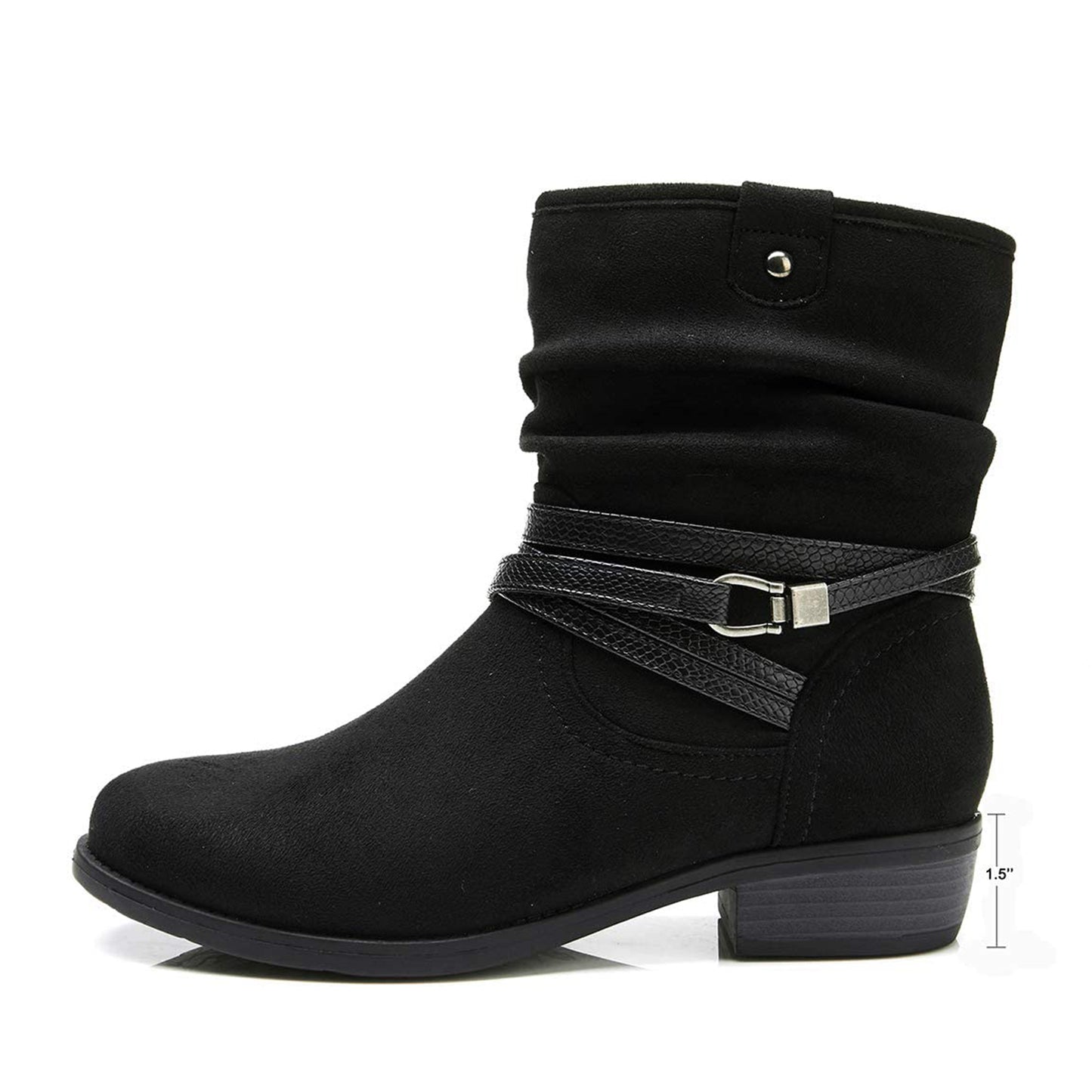 VJH confort Women's Mid Calf Boot,Round Toe Low Heel Comfort Slouchy Bootie with Side Zipper Buckle Strap