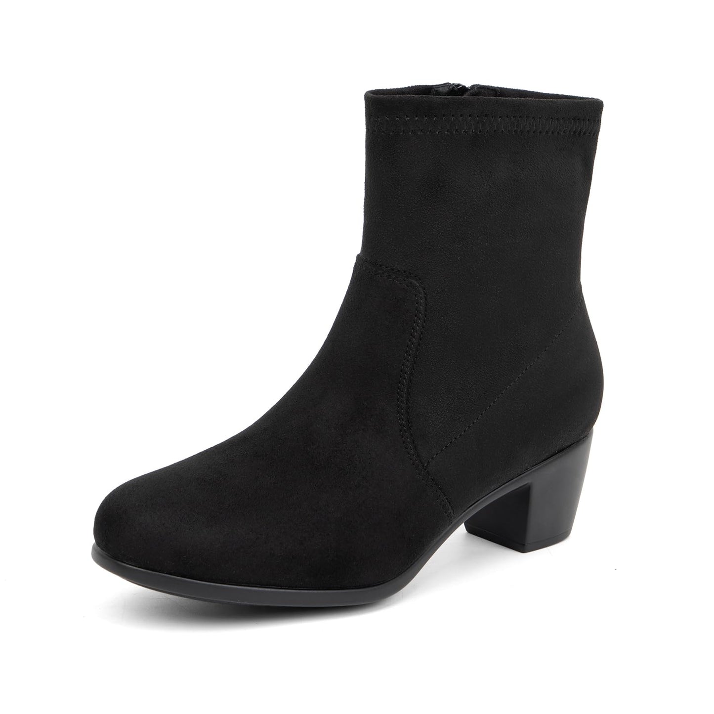 VJH confort Women's Stretch Ankle Boots Block Low Heel Almond Toe Comfy Dress Slip-on Booties with Zipper