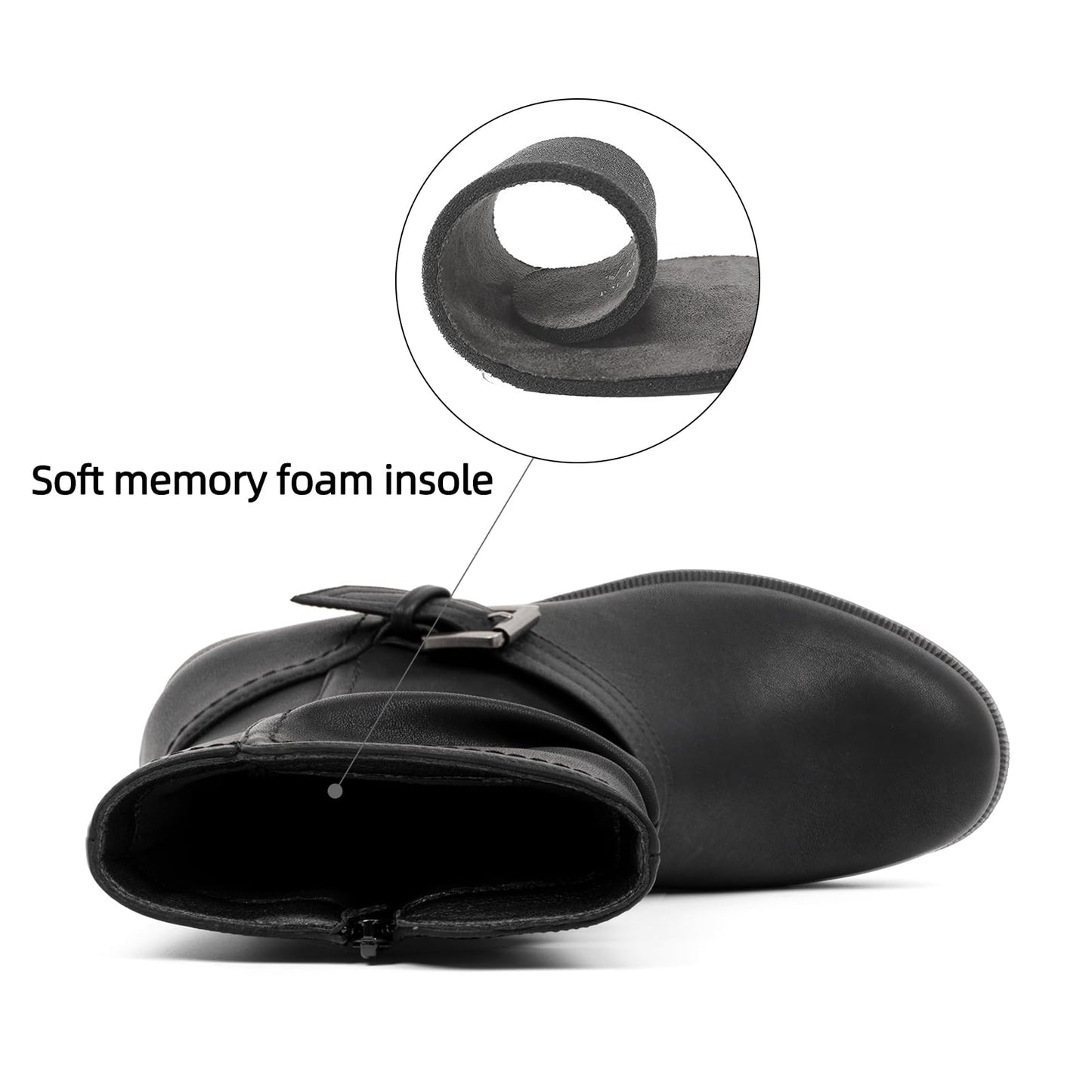 VJH confort Women's Mid Calf Boots, Comfort Buckle Slouchy Booties with Side Zipper