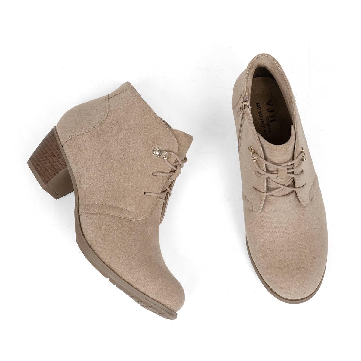 VJH confort Women's Ankle Boots,Lace-up Round Toe Comfortable Low Heel Dress Booties with Side Zipper