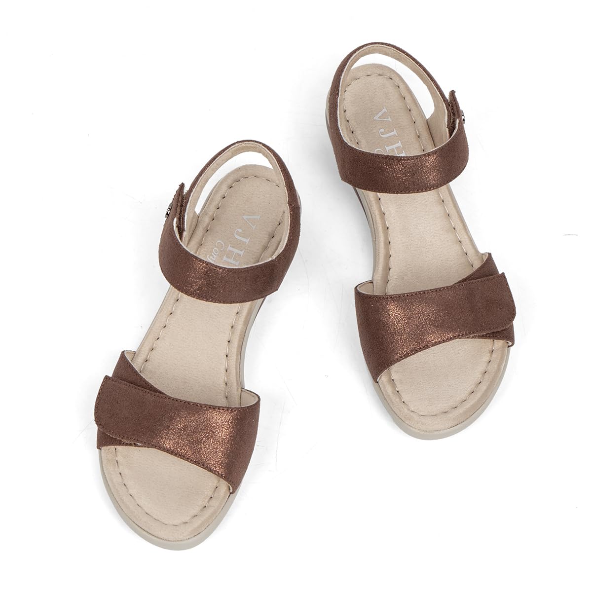 VJH confort Women's Wedge Sandals Low Heel Comfortable Hook-and-Loop Strap Open Toe Platform Summer Shoe