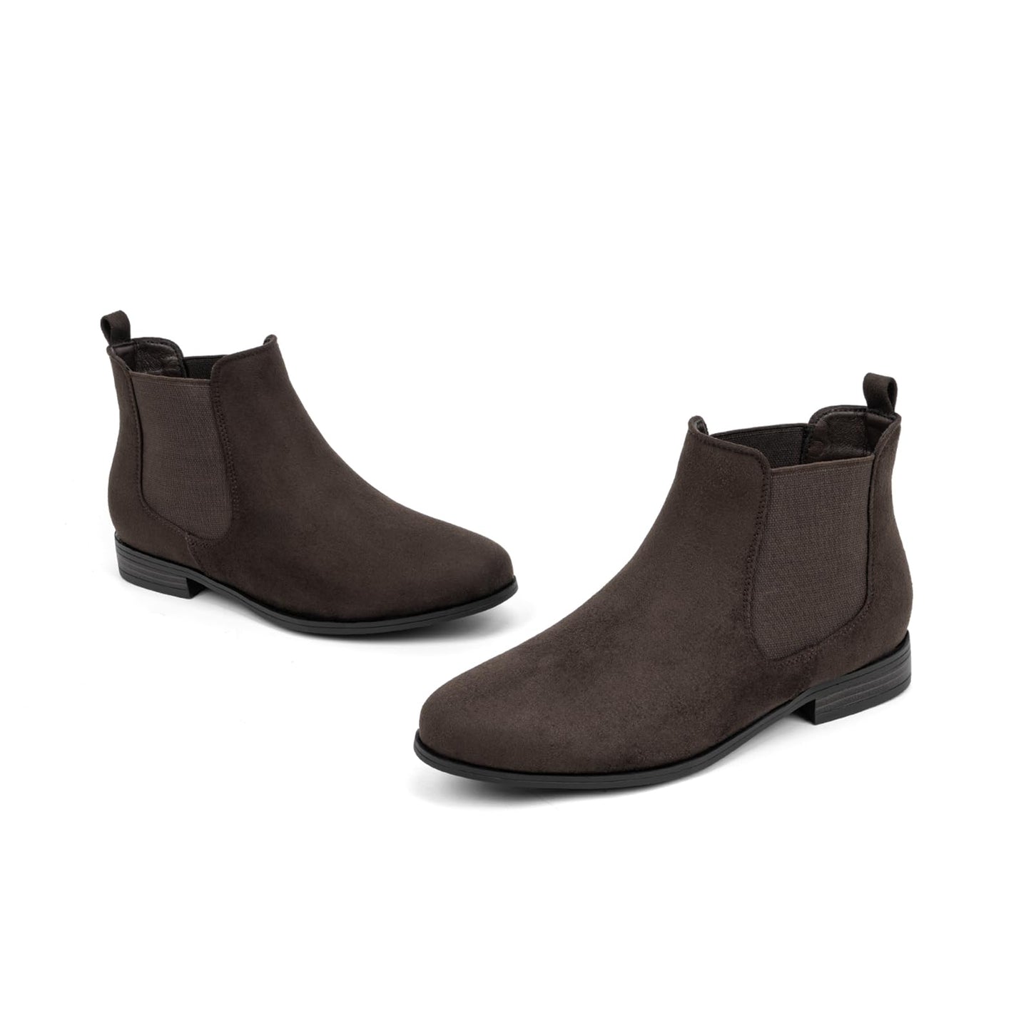 VJH confort Women's Slip on Ankle Boot, Western Almond Round Toe Low Heel Elastic Chelsea Bootie