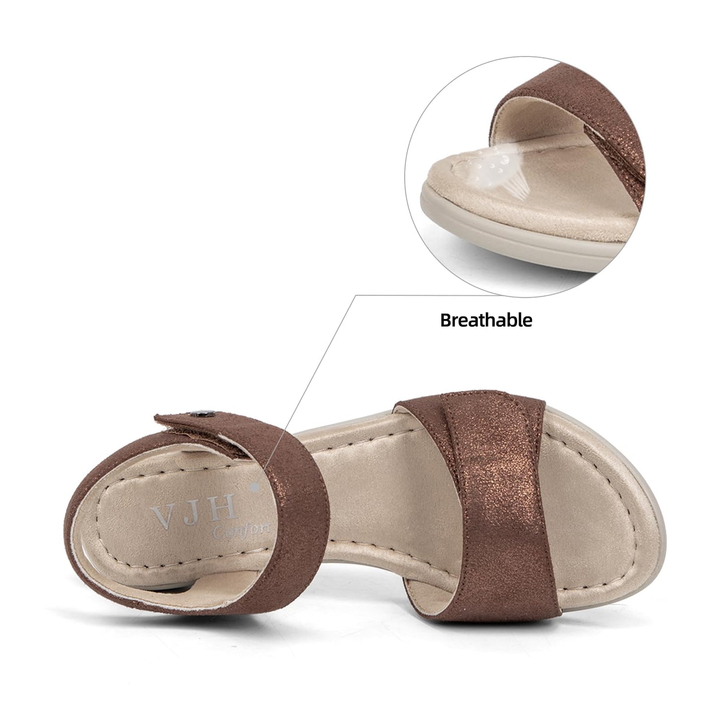 VJH confort Women's Wedge Sandals Low Heel Comfortable Hook-and-Loop Strap Open Toe Platform Summer Shoe