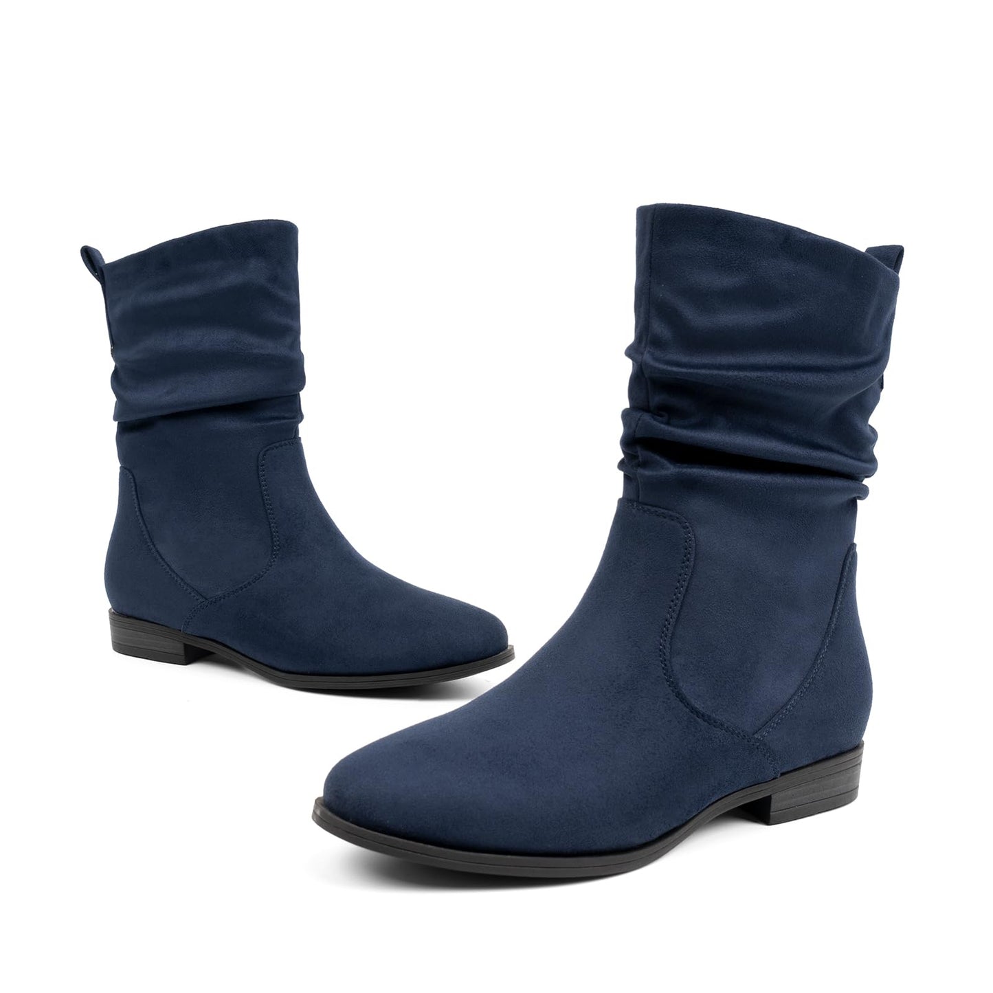 VJH confort Women's Mid Calf Boots, Almond Round Toe Low Heel Comfort Dress Slouchy Booties