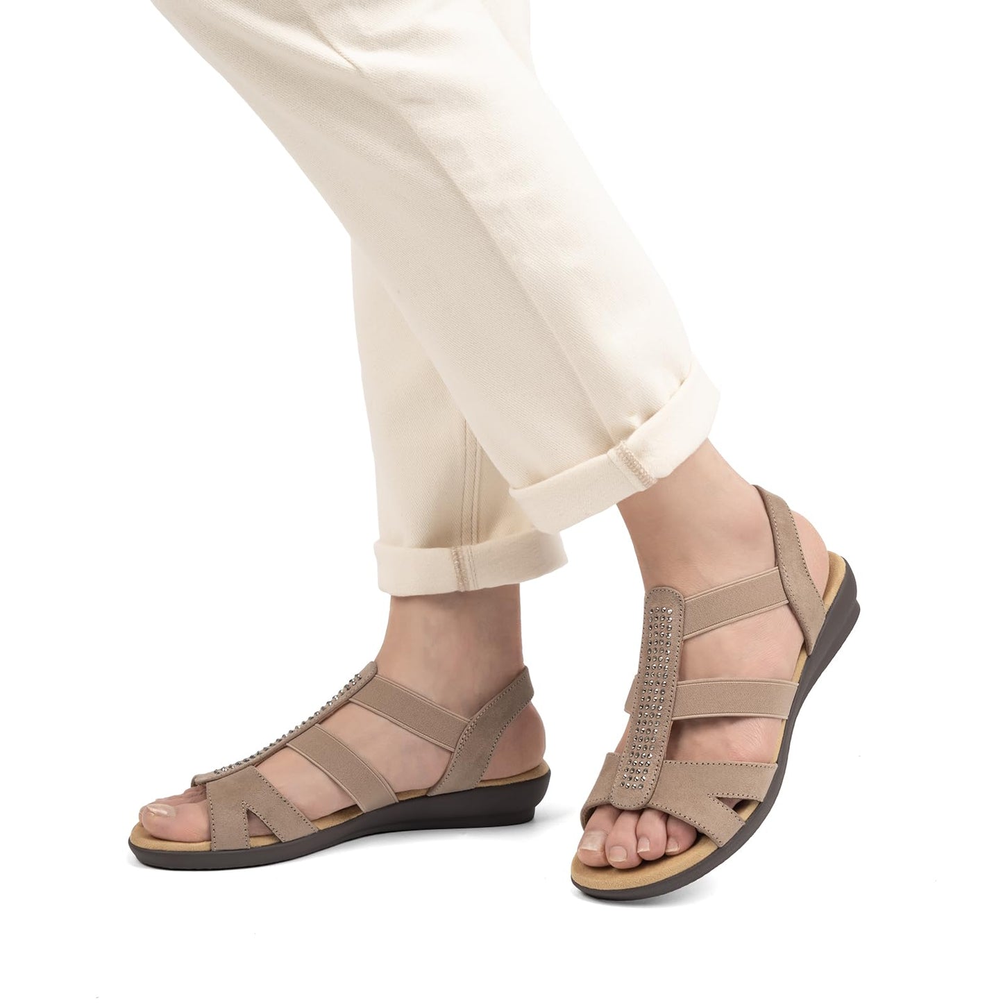 VJH confort Women's Comfort Flat Sandals Summer,with Rhinestone Open Toe Elastic Slip On Slingback Casual Walking Low Heele Sandals