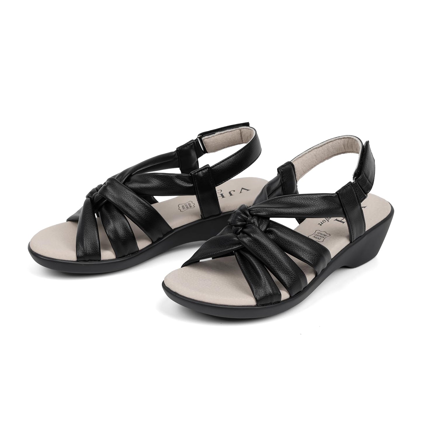 VJH confort Women’s Wedge Sandals, Comfortable Platform Cushioned Insole Strappy Round Toe Casual Wedge Sandals