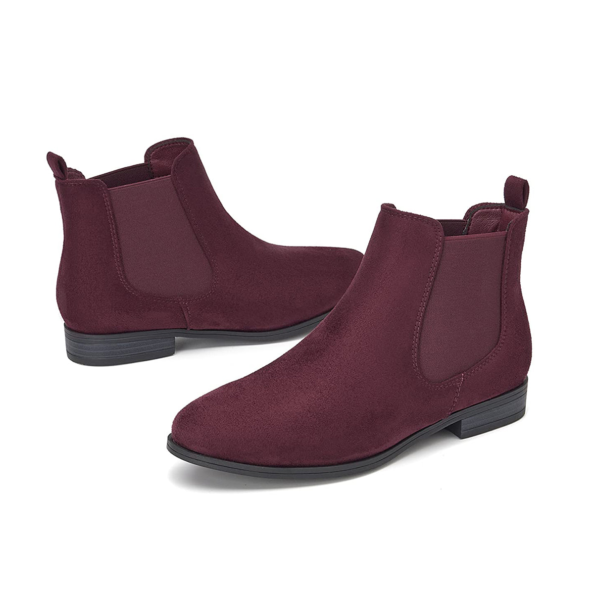 VJH confort Women's Slip on Ankle Boot, Western Almond Round Toe Low Heel Elastic Chelsea Bootie