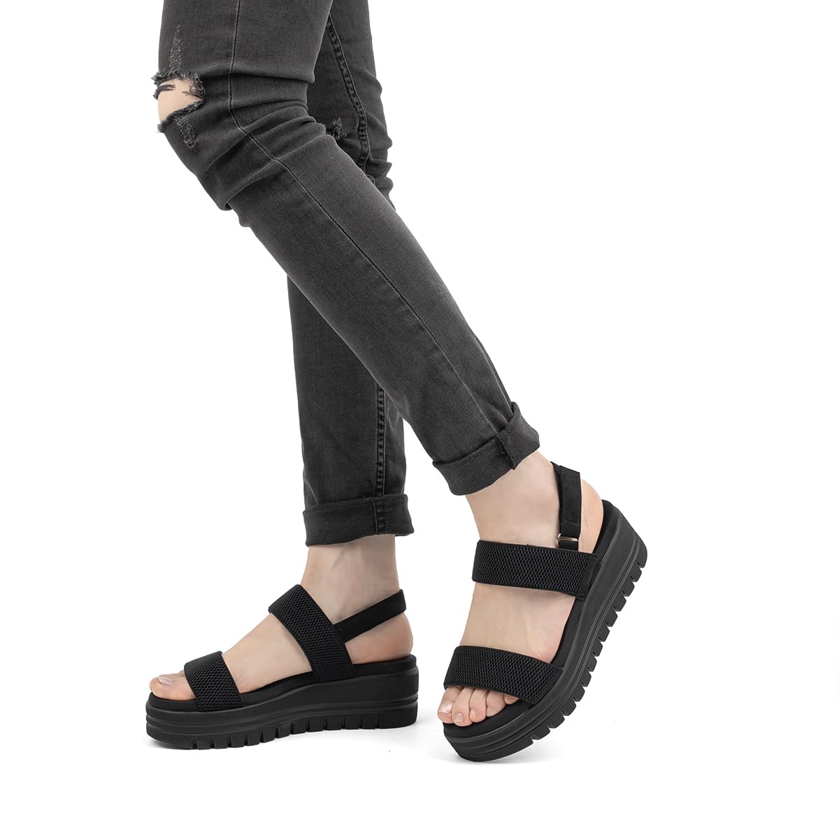 VJH confort Women's Wedge Sandals, Open Toe Ankle Strap Casual Platform Sandals