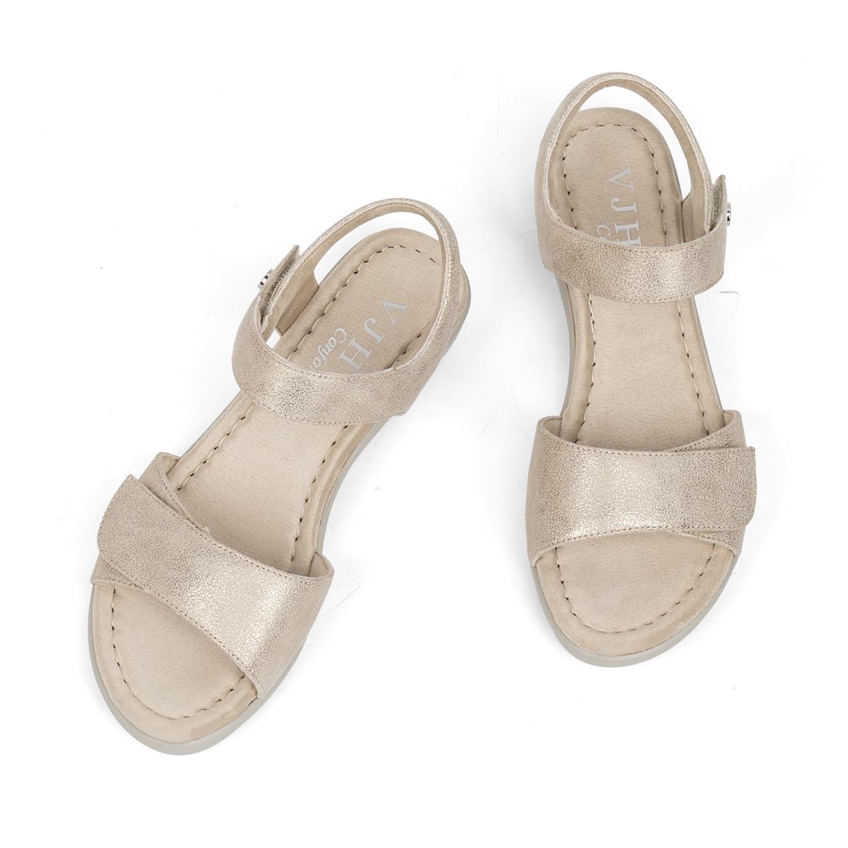 VJH confort Women's Wedge Sandals Low Heel Comfortable Hook-and-Loop Strap Open Toe Platform Summer Shoe