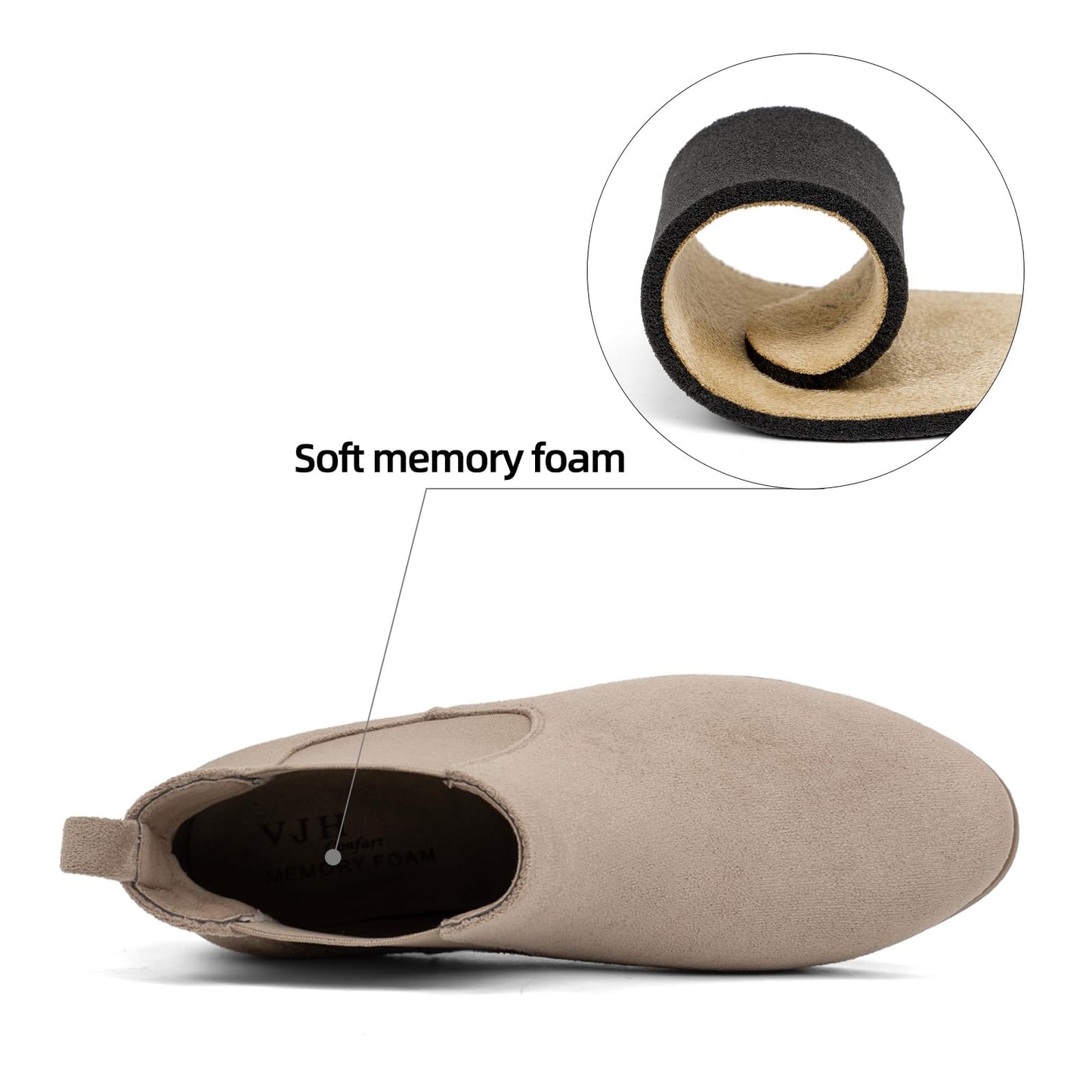 VJH confort Women's Slip on Ankle Boot, Western Almond Round Toe Low Heel Elastic Chelsea Bootie