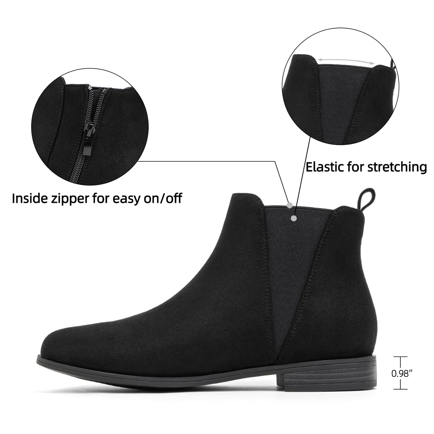 VJH confort Women's Chelsea Ankle Boots Low Heel Fashion Almond Toe Dress Booties with Side Zipper