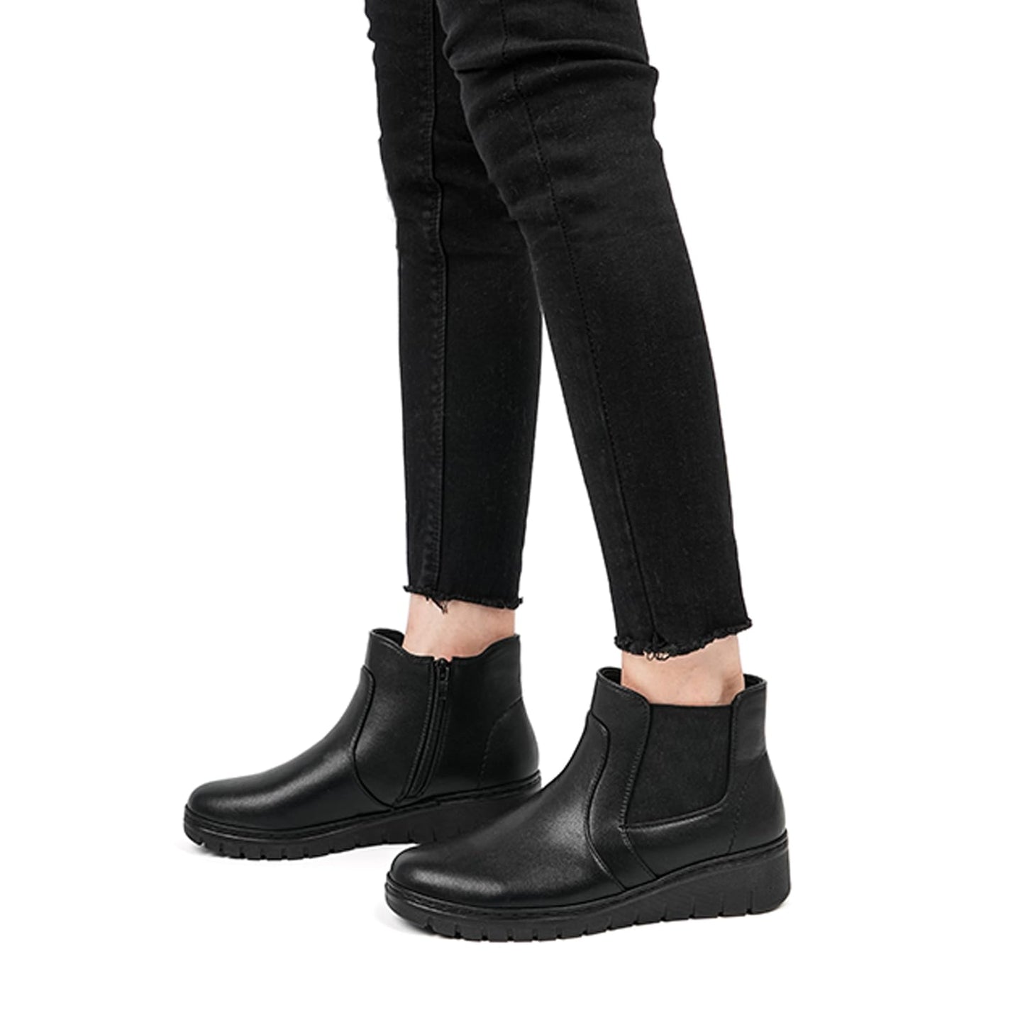 VJH confort Women’s Ankle Boots, Comfort Round Toe Lightweight Wedge Chelsea Booties with Arch Support