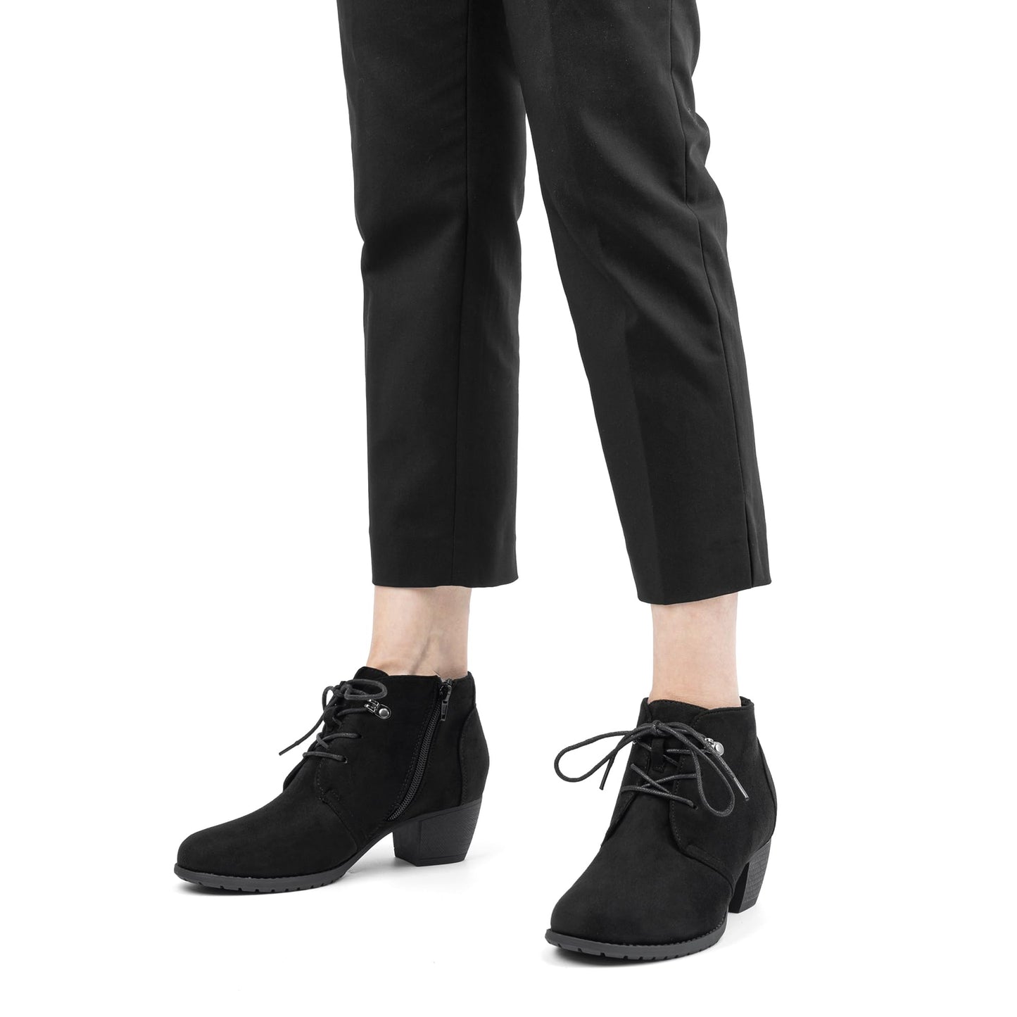 VJH confort Women's Ankle Boots,Lace-up Round Toe Comfortable Low Heel Dress Booties with Side Zipper