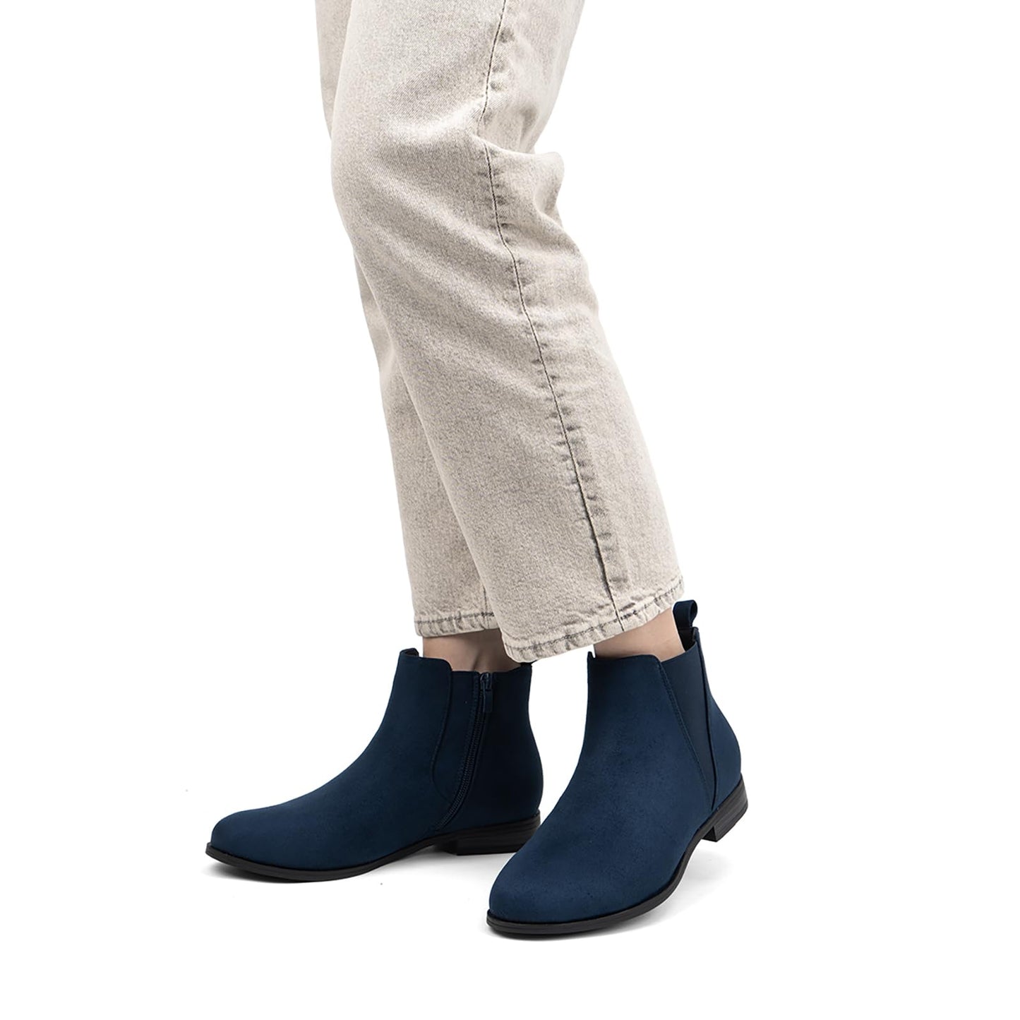 VJH confort Women's Chelsea Ankle Boots Low Heel Fashion Almond Toe Dress Booties with Side Zipper