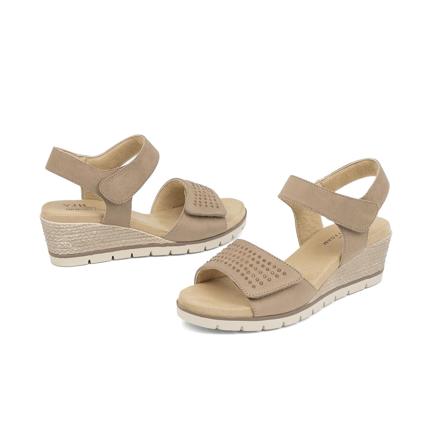 VJH confort Women's Wedge Sandals, Comfort Memory Foam Rhinestone Sandal with Adjustable straps