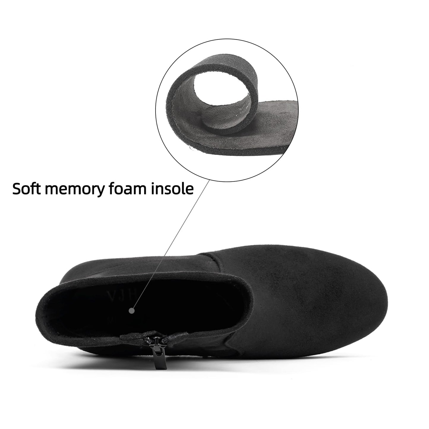 VJH confort Women's Stretch Ankle Boots Block Low Heel Almond Toe Comfy Dress Slip-on Booties with Zipper