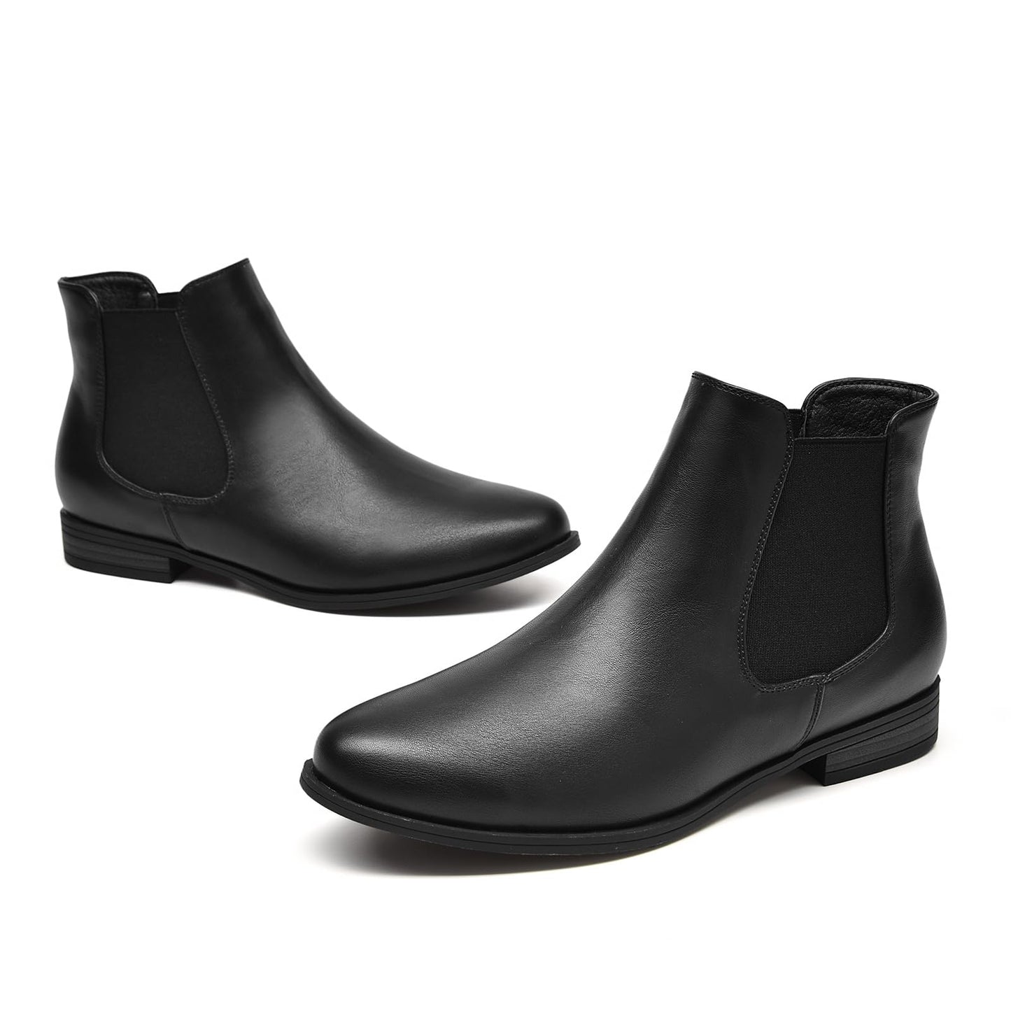 VJH confort Women's Slip on Ankle Boot, Western Almond Round Toe Low Heel Elastic Chelsea Bootie