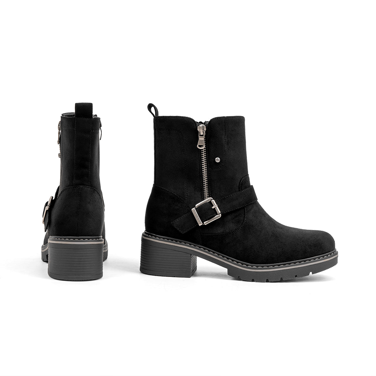 VJH confort Women's Mid Calf Boots Modern Slouchy Comfortable Low Chunky Heel Round Toe Booties with Side Zipper