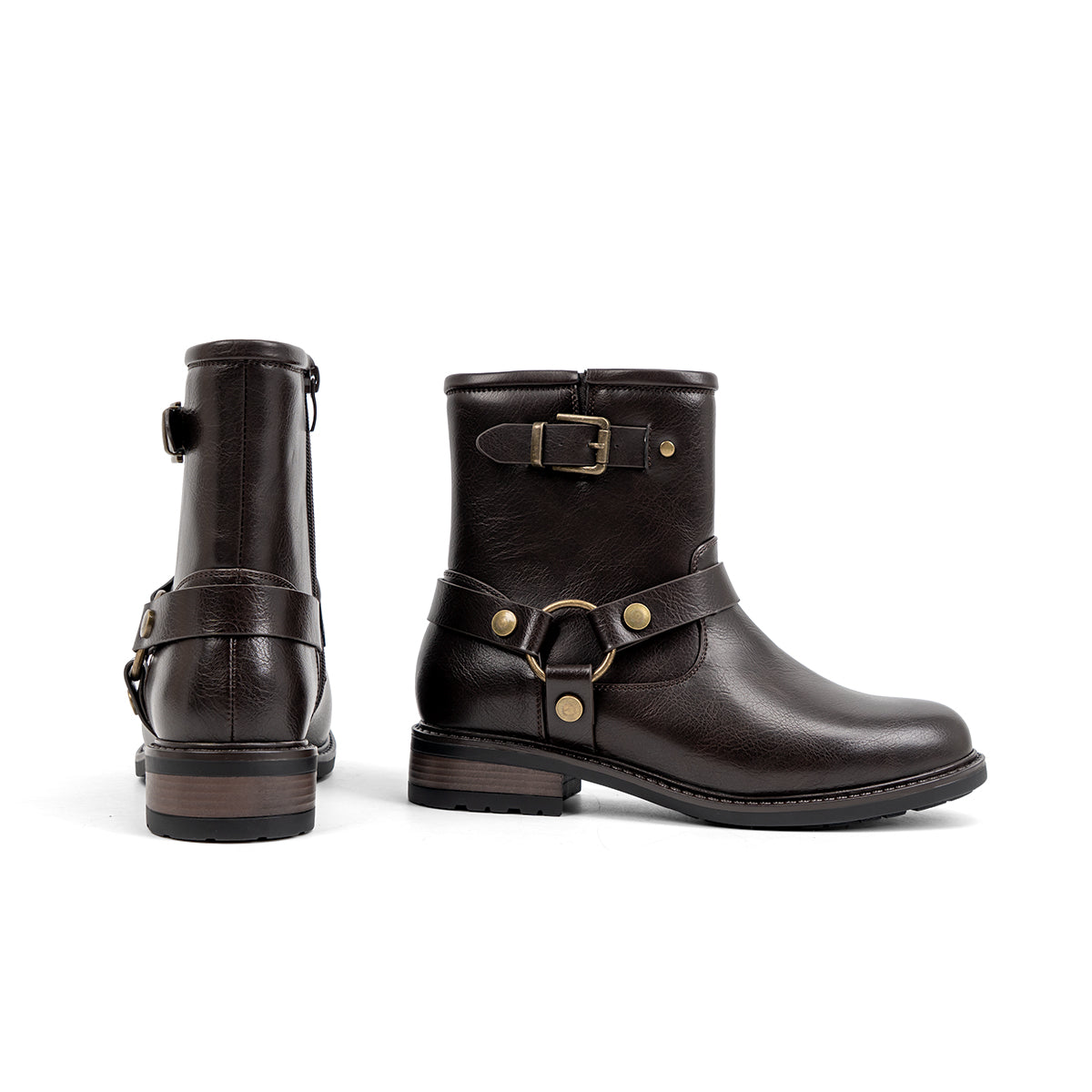 VJH confort Women's Ankle Boots Comfortable Low Chunky Heel Round Toe Buckle Fashion Booties with Zipper