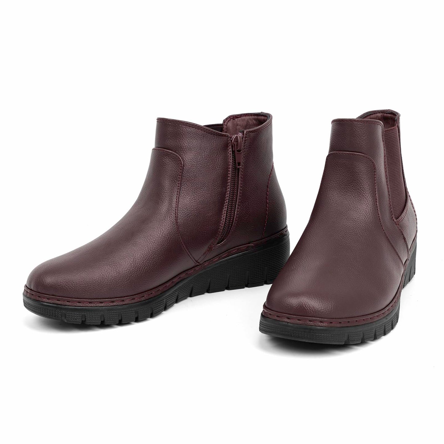 VJH confort Women’s Ankle Boots, Comfort Round Toe Lightweight Wedge Chelsea Booties with Arch Support