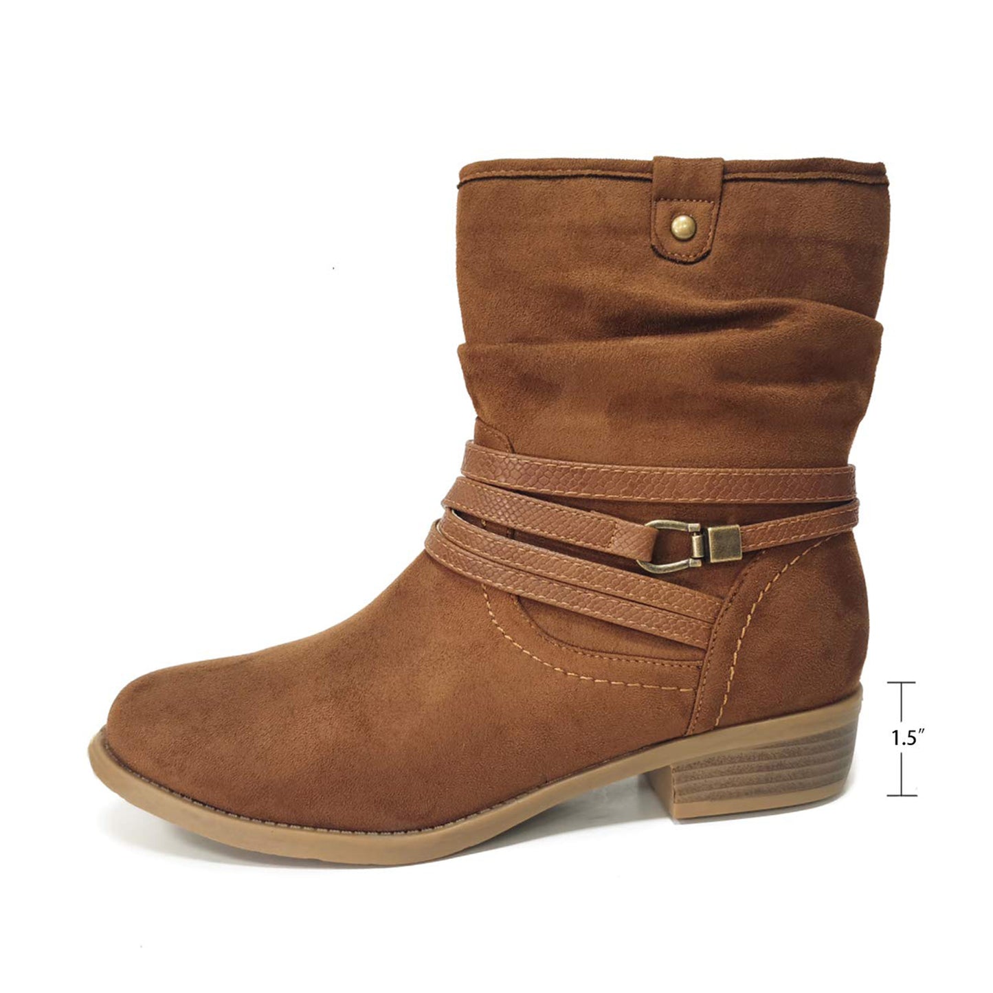 VJH confort Women's Mid Calf Boot,Round Toe Low Heel Comfort Slouchy Bootie with Side Zipper Buckle Strap