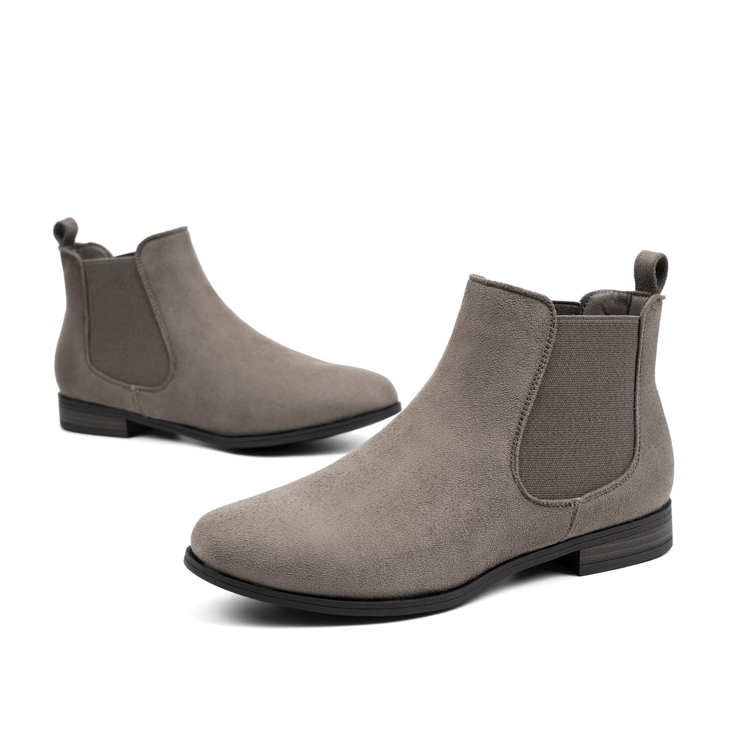 VJH confort Women's Slip on Ankle Boot, Western Almond Round Toe Low Heel Elastic Chelsea Bootie