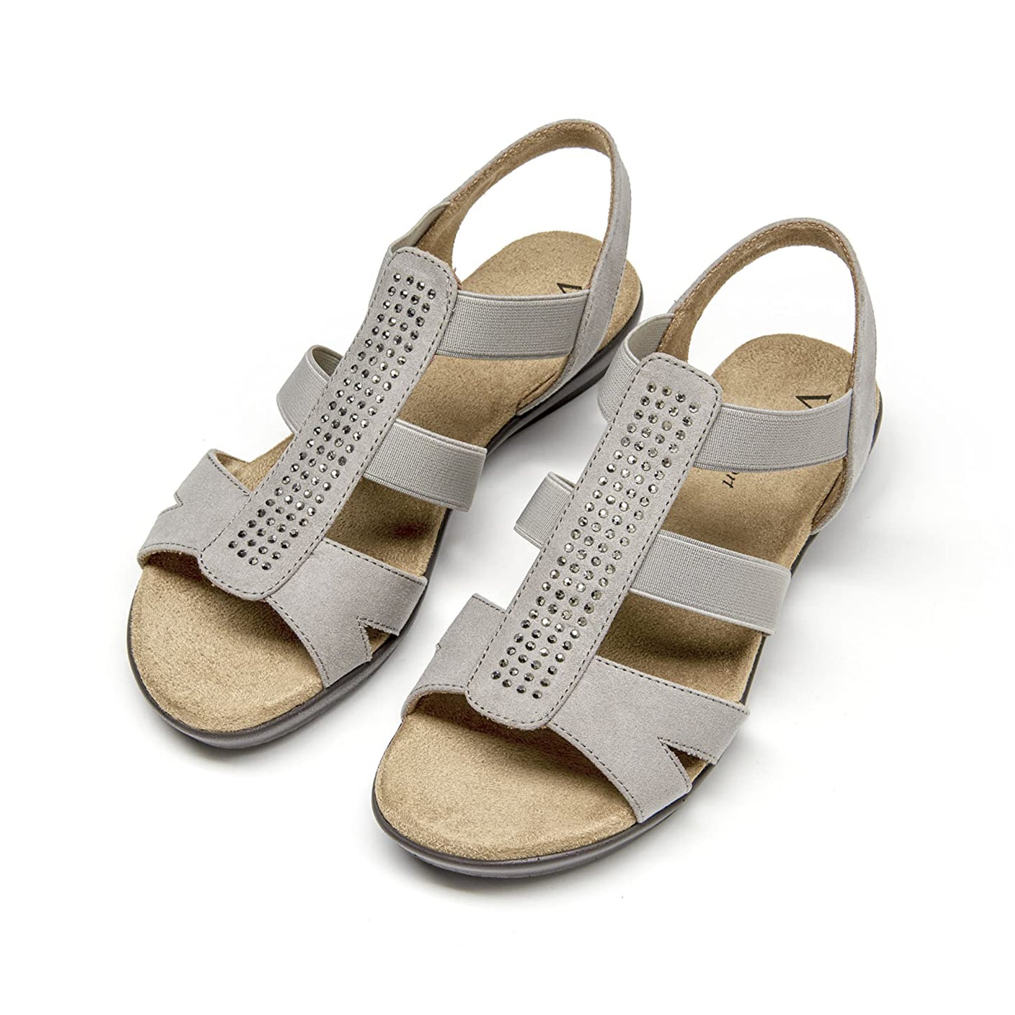 VJH confort Women's Comfort Flat Sandals Summer,with Rhinestone Open Toe Elastic Slip On Slingback Casual Walking Low Heele Sandals