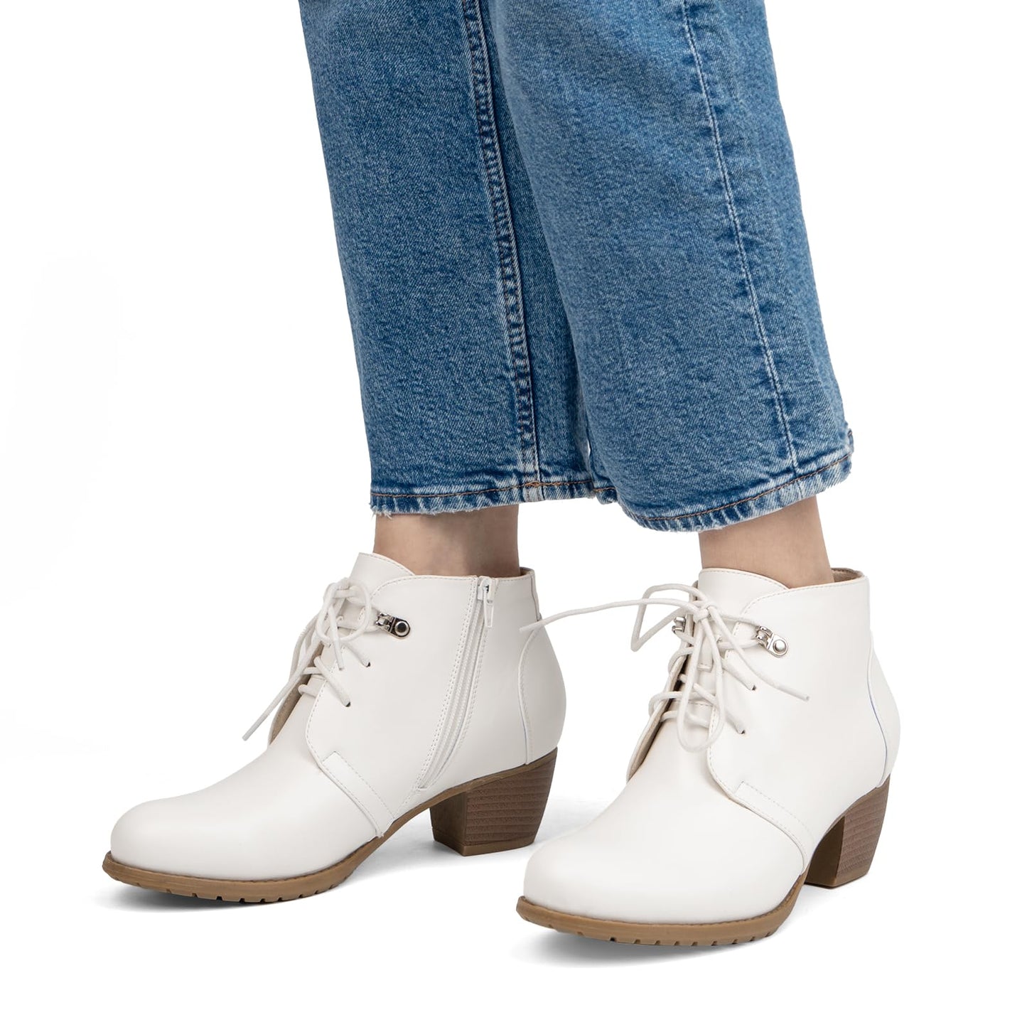 VJH confort Women's Ankle Boots,Lace-up Round Toe Comfortable Low Heel Dress Booties with Side Zipper