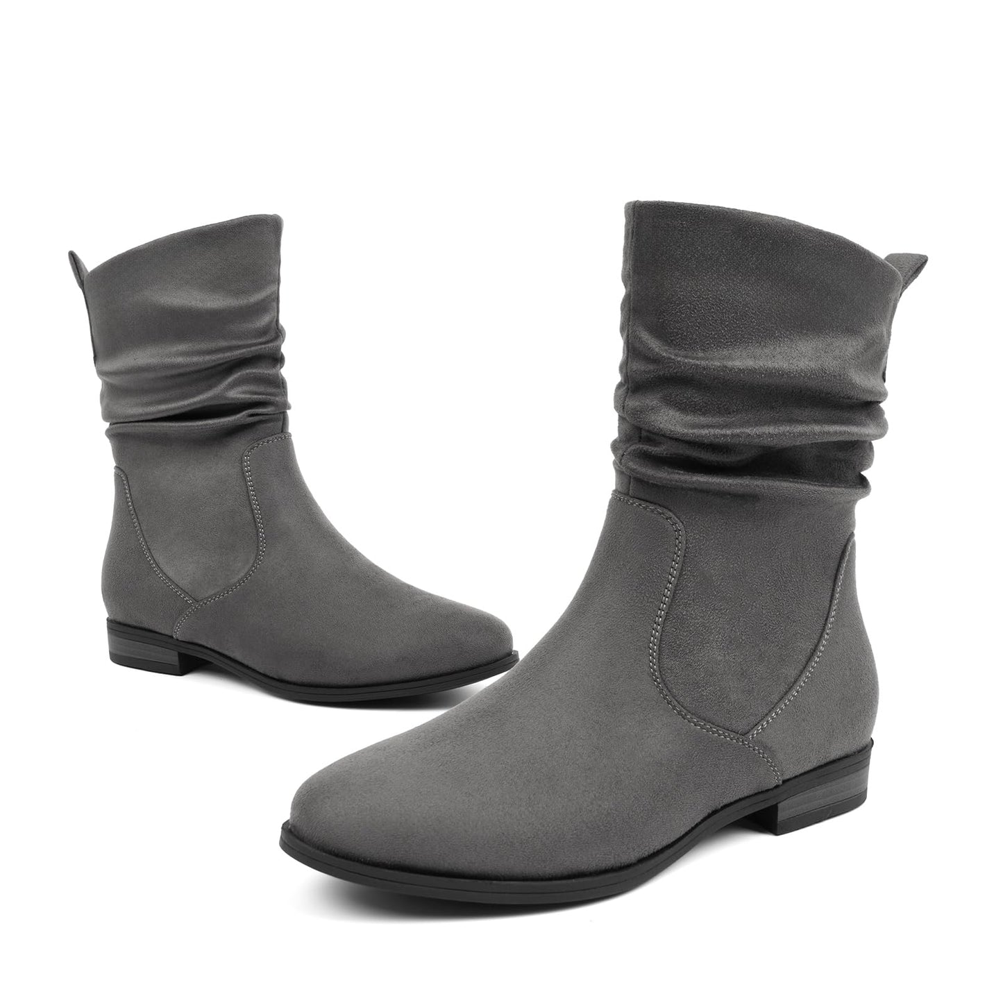 VJH confort Women's Mid Calf Boots, Almond Round Toe Low Heel Comfort Dress Slouchy Booties