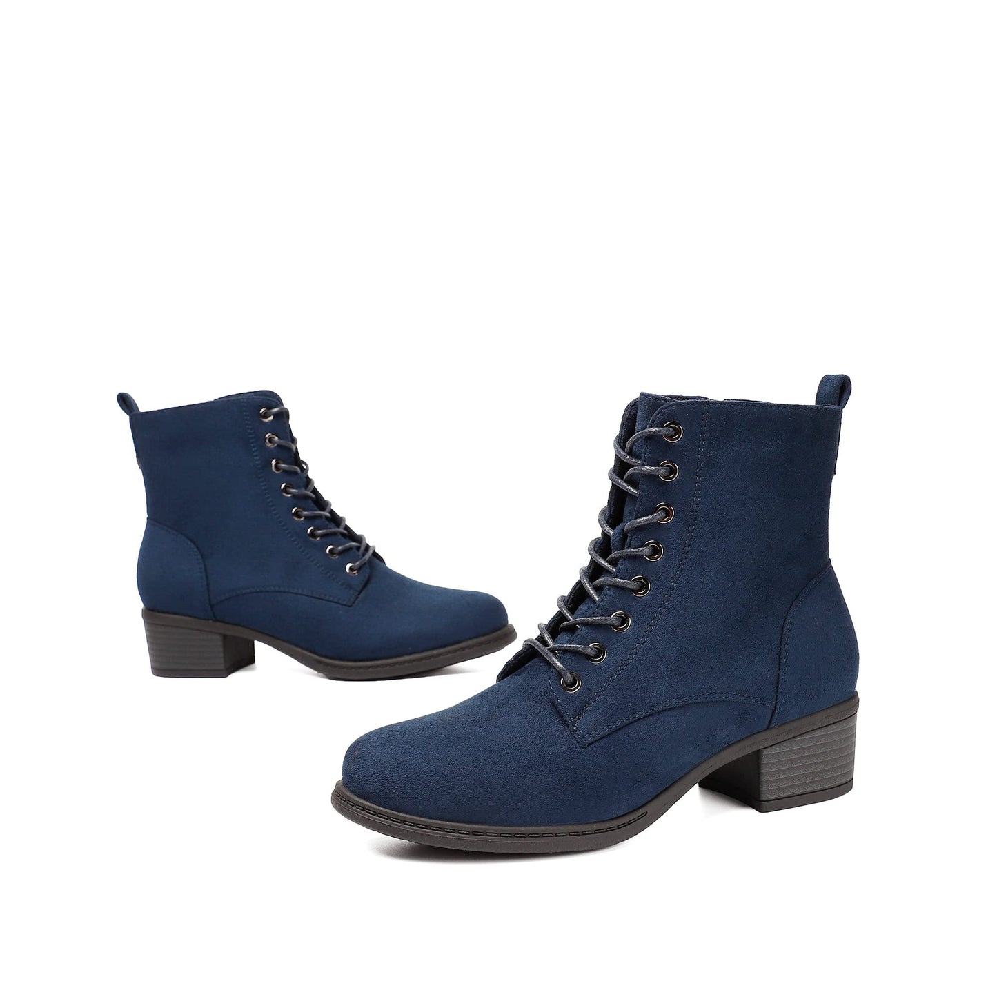 VJH confort Women's Fashion Ankle Boots Low Heels Chunky Lace-up Combat Bootie with Side Zipper